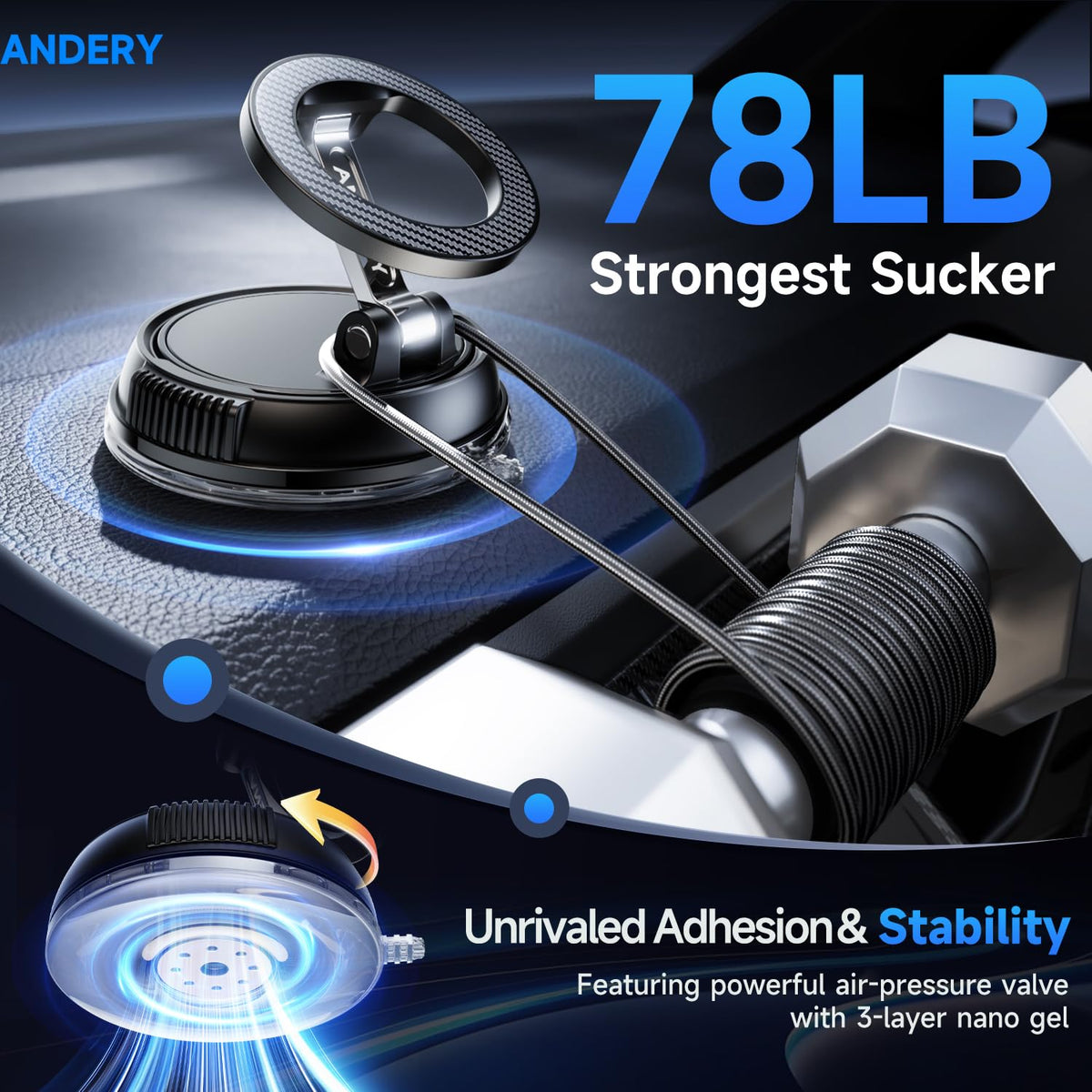 ANDERY Car Phone Holder for Magsafe 360 Adjustable Car Phone - ANDERY Official Imagery - 4