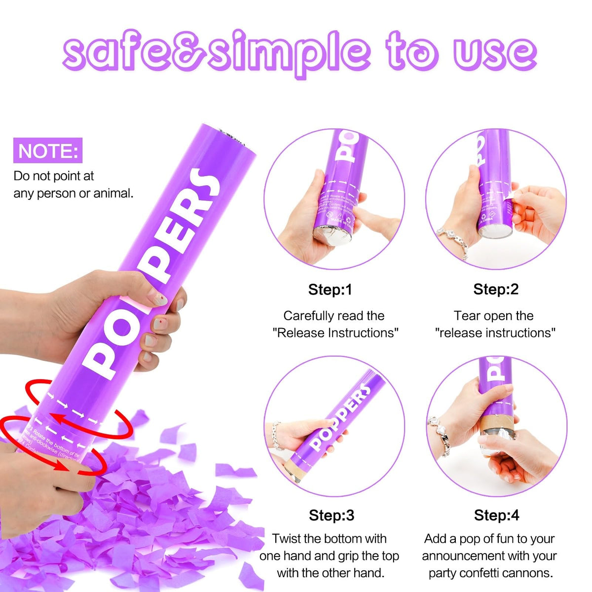 Confetti Cannon 12Pack Purple Party Popper Shooters 12 Inch - DSYSMIN Official Imagery - 4