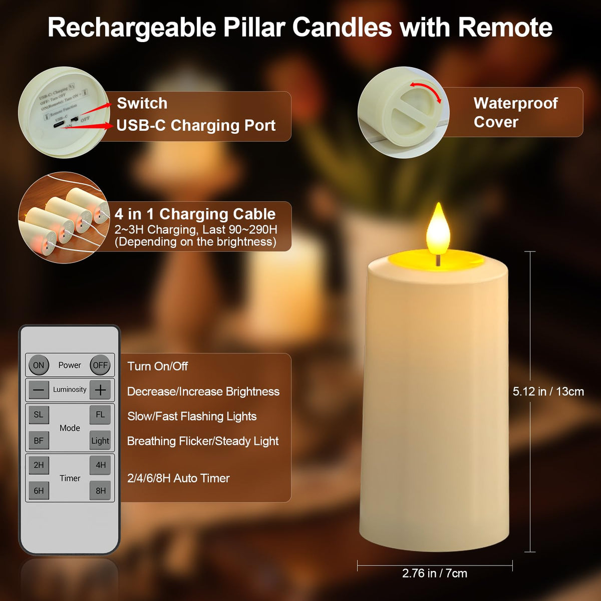 PChero Rechargeable Flameless Pillar Candles with Remote 4 - PChero Official Imagery - 3