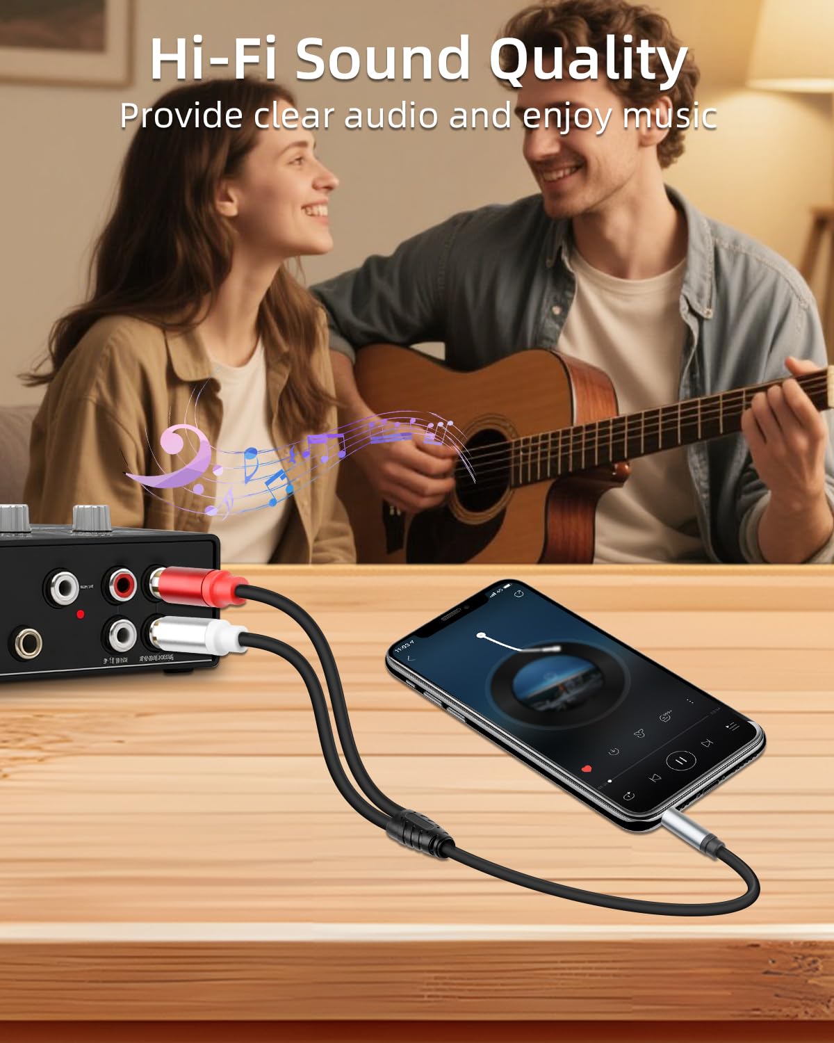 GELRHONR 3.5mm to 2 RCA Audio Cable 1FT, Short 1/8 Aux Male to 2R by GELRHONR - Angle View 3