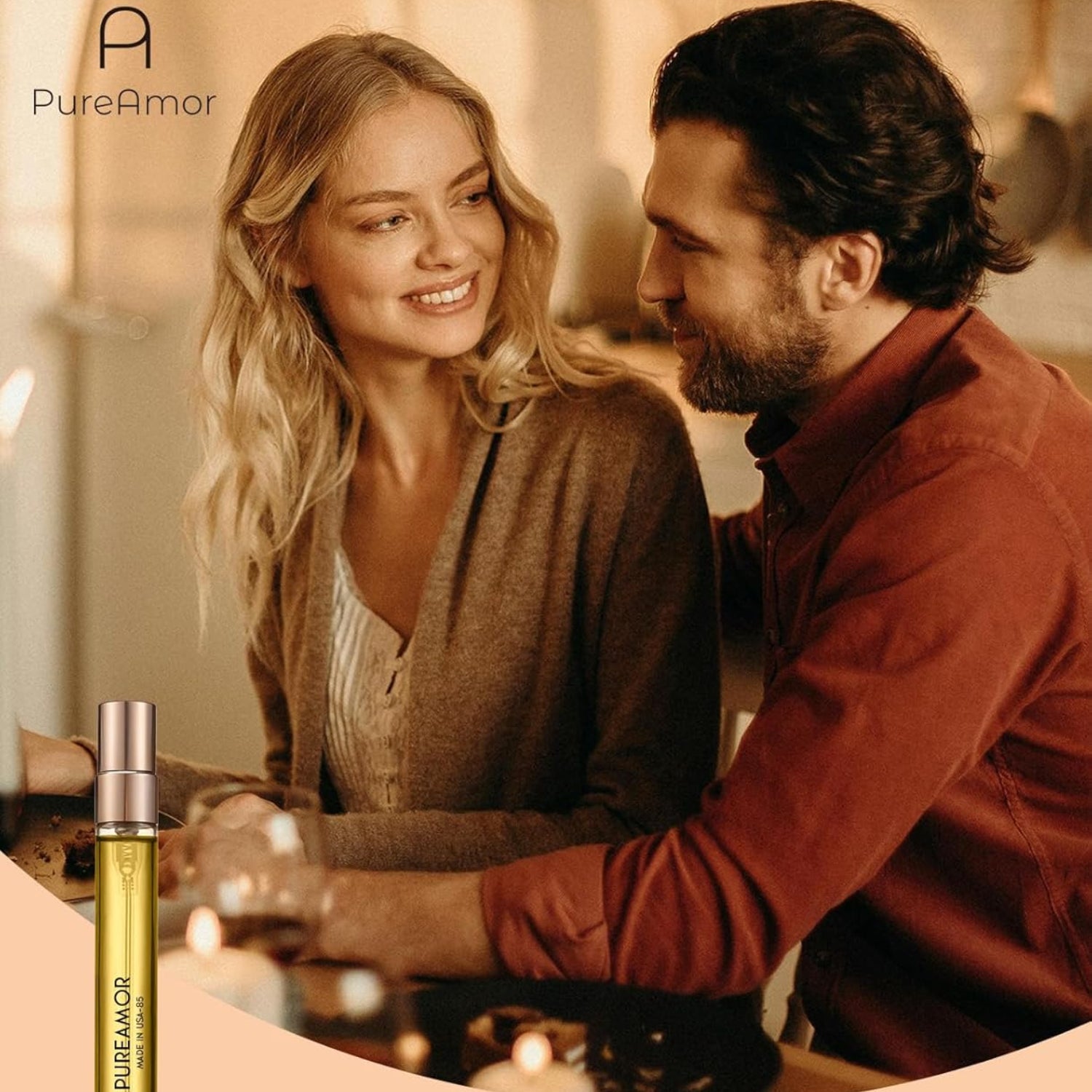 PUREAMOR Cherry Blossom Pheromone perfume for women in a 10ml alcohol-free spray bottle with floral cherry blossom design.