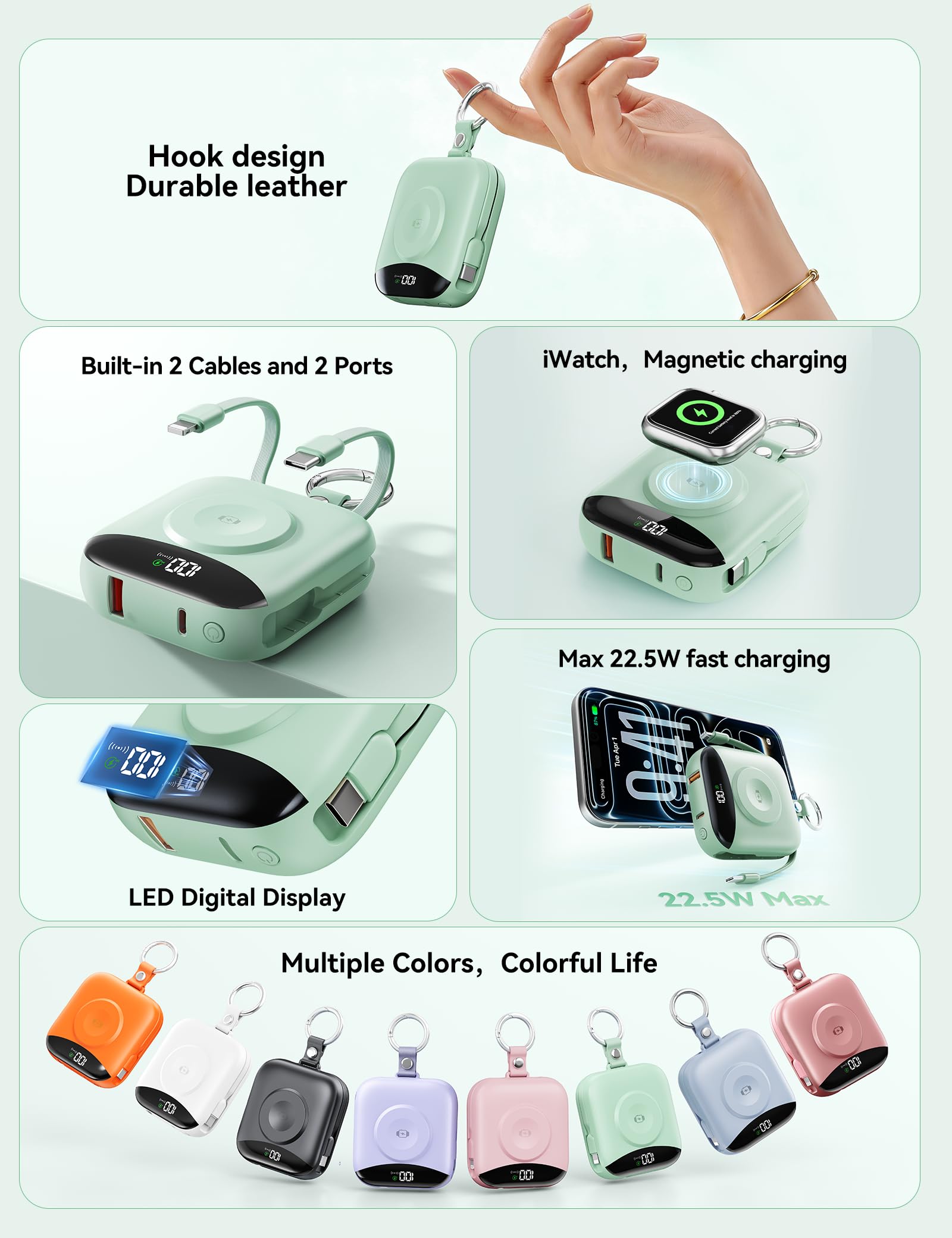 Portable Charger 10000mAh 22 5W Power Bank Built in 2 Cables - BLJIB Official Imagery - 3
