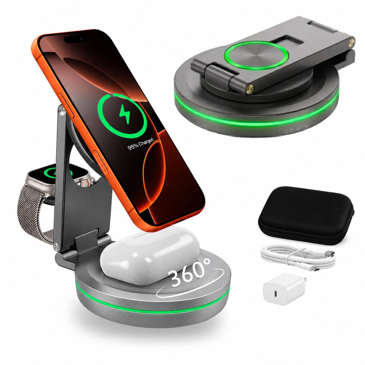 Travel Charger 3 in 1 Aluminum Wireless Charging Station - CenciTech Official Imagery - 2