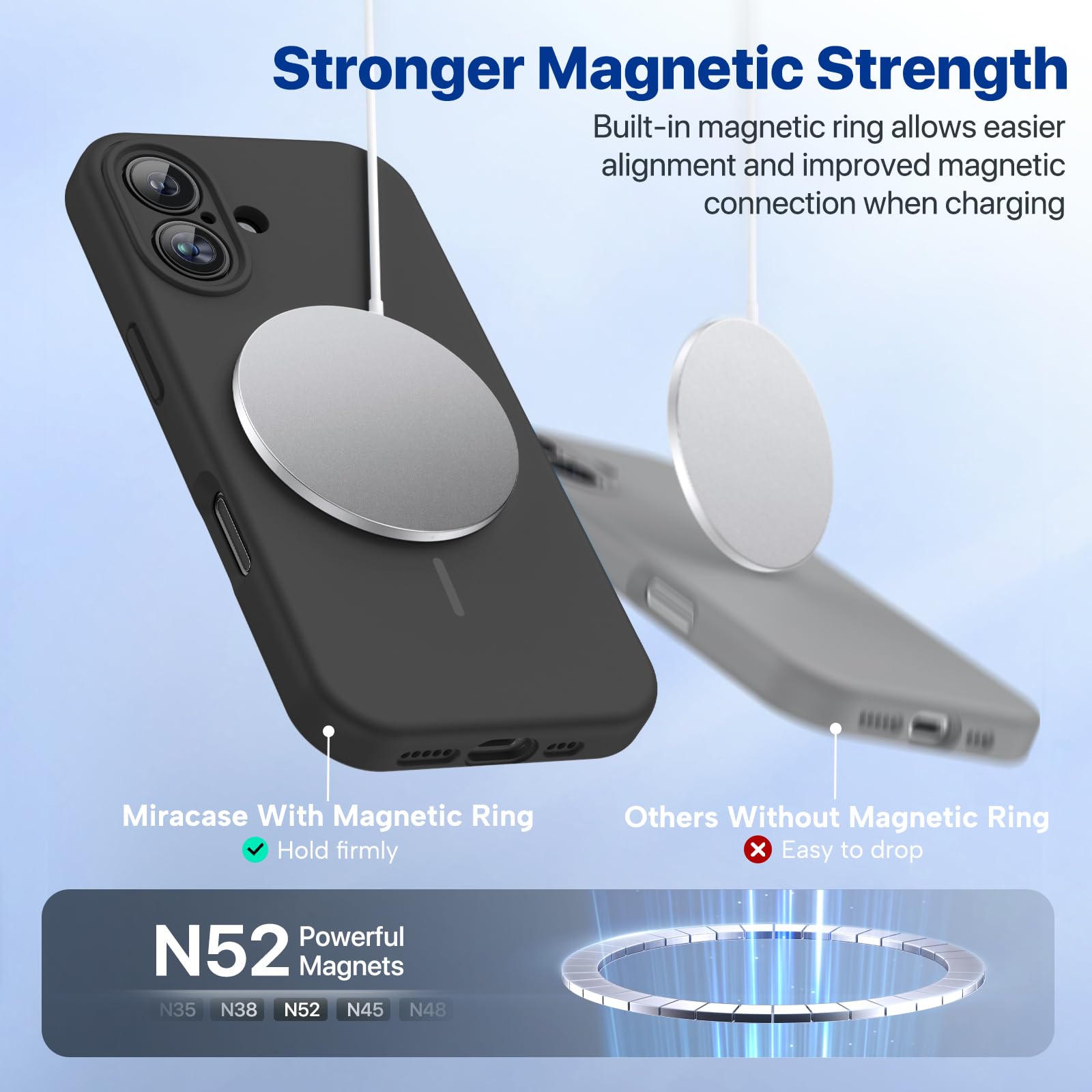 Miracase Silicone & Magnetic for iPhone 16 Case, Black - Miracase Official Product View 6