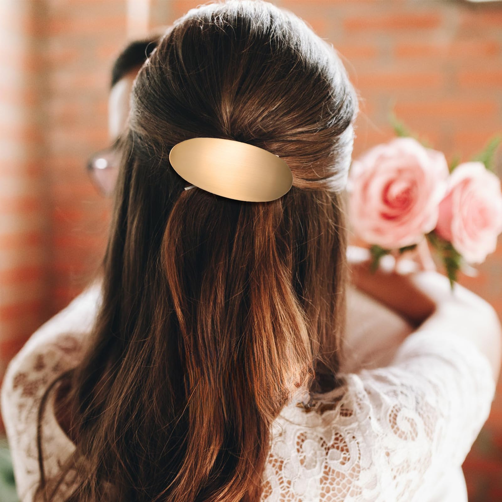 Balacoo 2-pack French metal oval hair barrettes for women, stylish multi-color hair clips with elegant design.