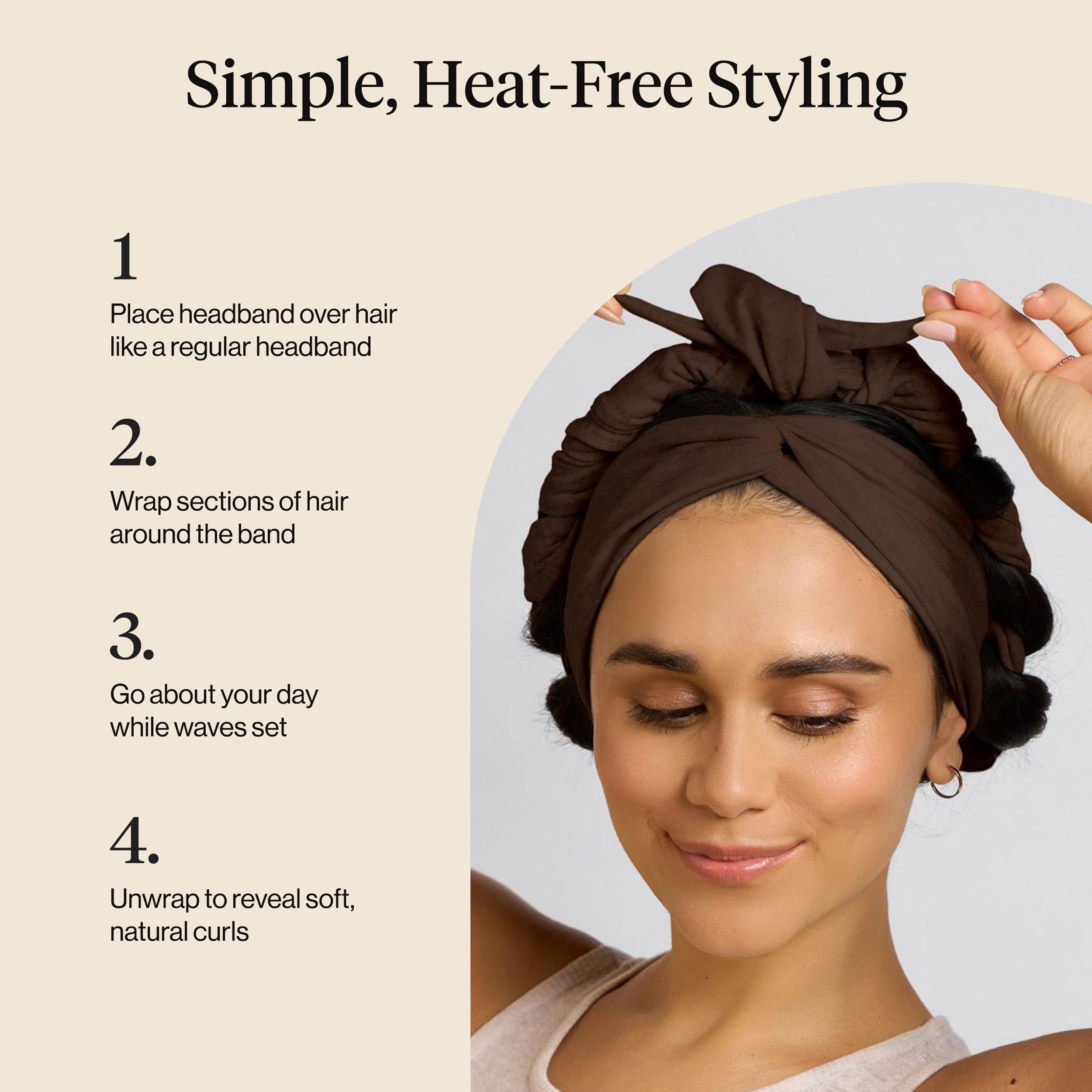 Kitsch Set & Flow Active Heatless Curling Headband For Women - Brown, 1pc - Elefair Tech Official Product View 7