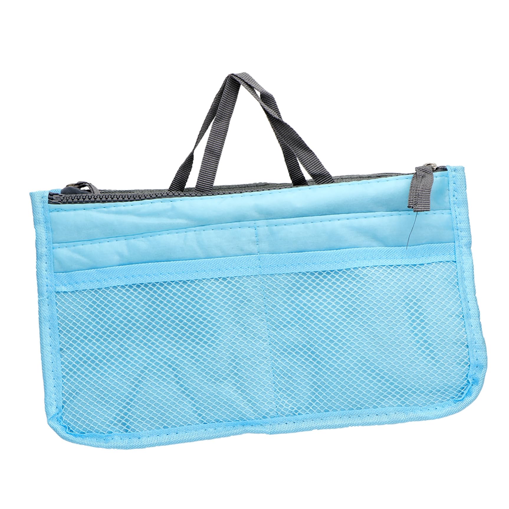 FRCOLOR 3-piece portable multi-functional cosmetic case with double zippers, foldable design, multiple pockets, for toiletries and travel.
