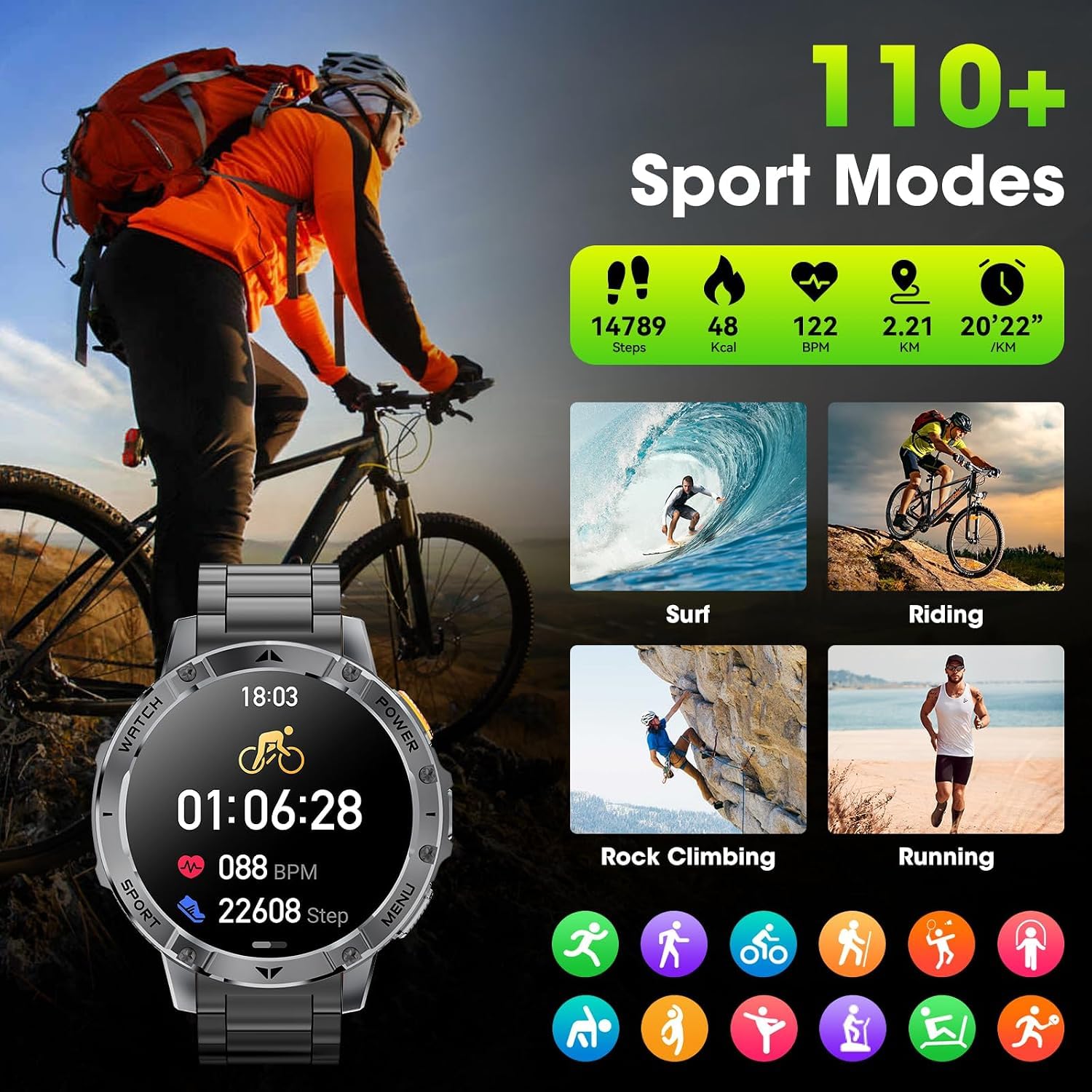 Haulvean Military Smart Watches for Men, 1.7" HD Smart Watch with Two - View 7