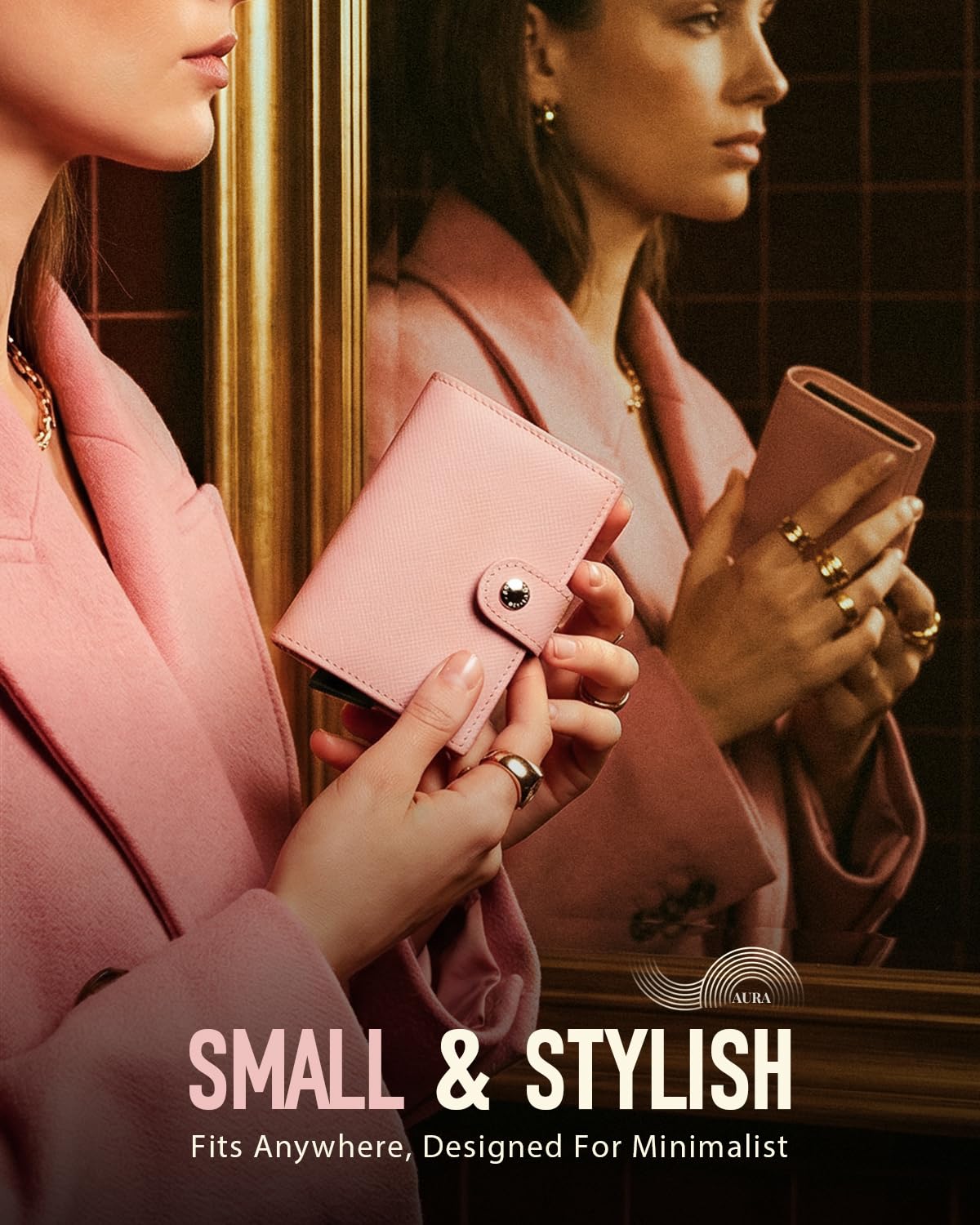 Women Wallet RFID Blocking Wallet for Women, Slim Small Size, Top Grain Leather, Pop up Credit Card Holder, Trifold, Minimalist, Pink Saffiano 9-11 Cards Capacity ID Window Cash Pocket,Gift for Her