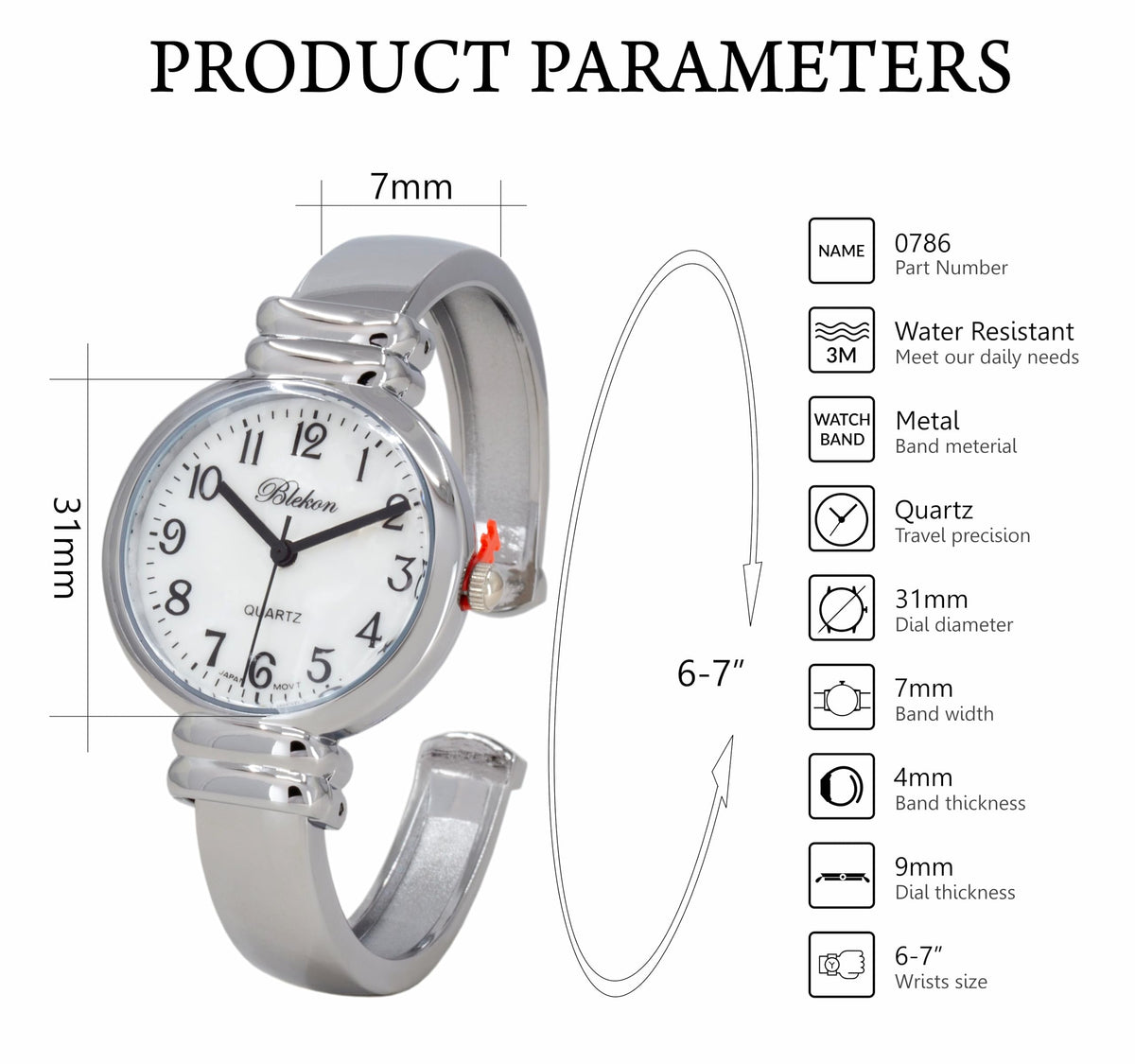 Women s Classic Easy Read Bangle Cuff Watch - Wincci Official Imagery - 3