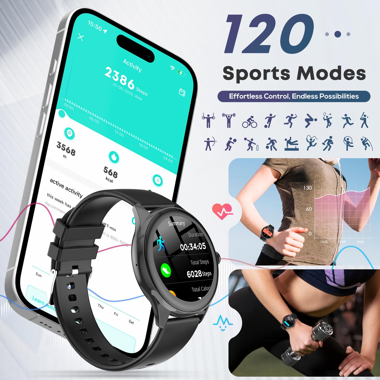 DIVOAZBVO Smart Watch for Men, 1.39" HD Touchscreen Smartwatch with 12 - View 4