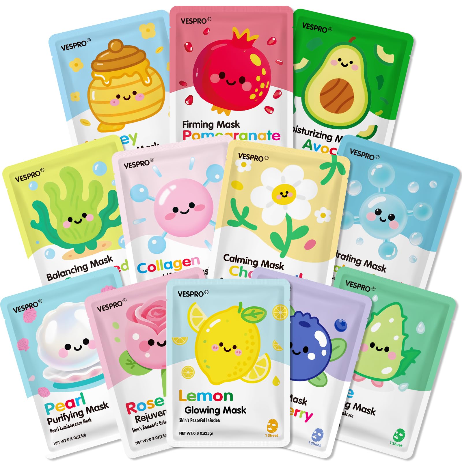 12 Pack Face Masks for Women, Hydrating & Moisturizing Sheet - Product Imagery