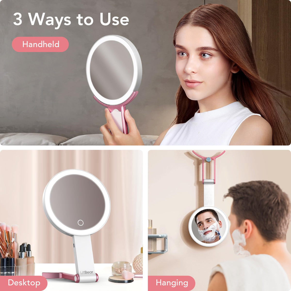 LitBear Travel Makeup Mirror with Lights Rechargeable Double - LitBear Official Imagery - 7