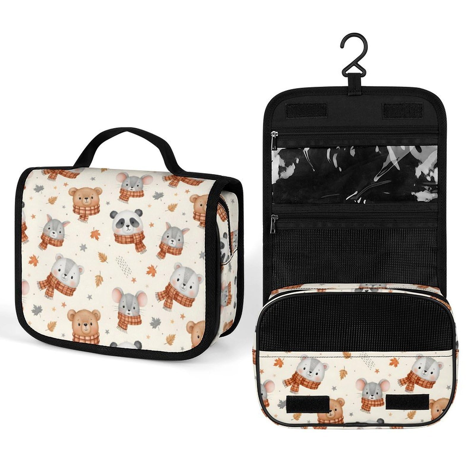 LSBJBBHDCB Cute Cartoon Bear Panda Hanging Toiletry Makeup Bag Panda with Scarf Travel Organizers Cosmetics Bag with Sturdy Hook