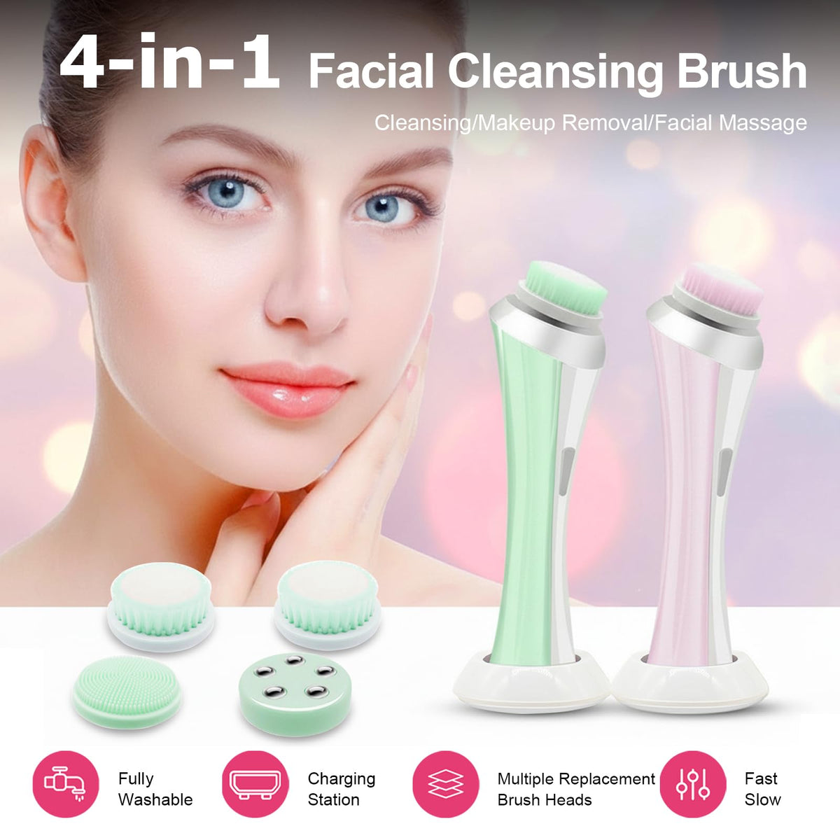 Facial Cleansing Brush Electric Face Scrubber with 4 Brush - Yevsinbay Official Imagery - 3