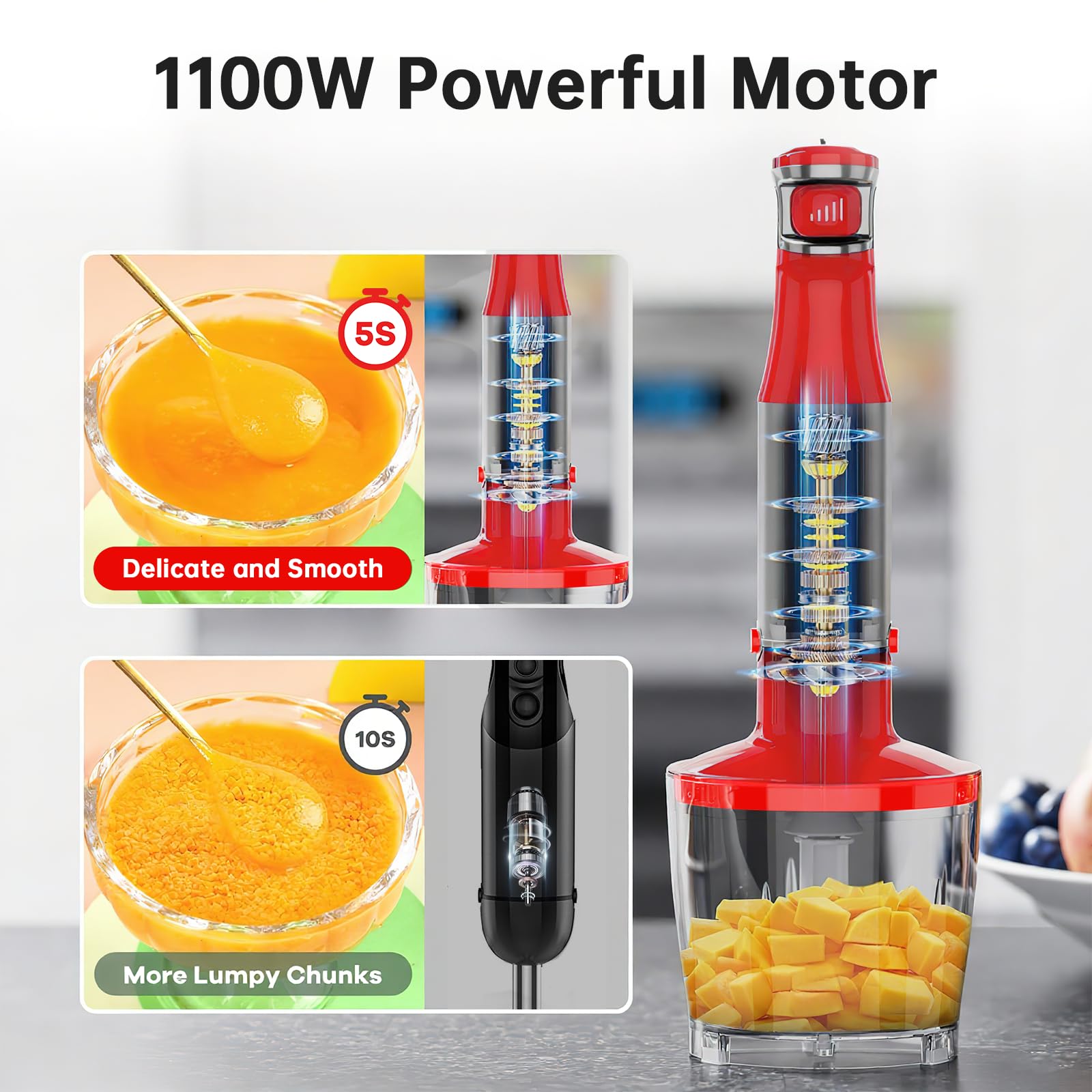 Turelar Immersion Blender Handheld Corded, 1100W 5 in 1 Hand Blen by turelar - Angle View 3