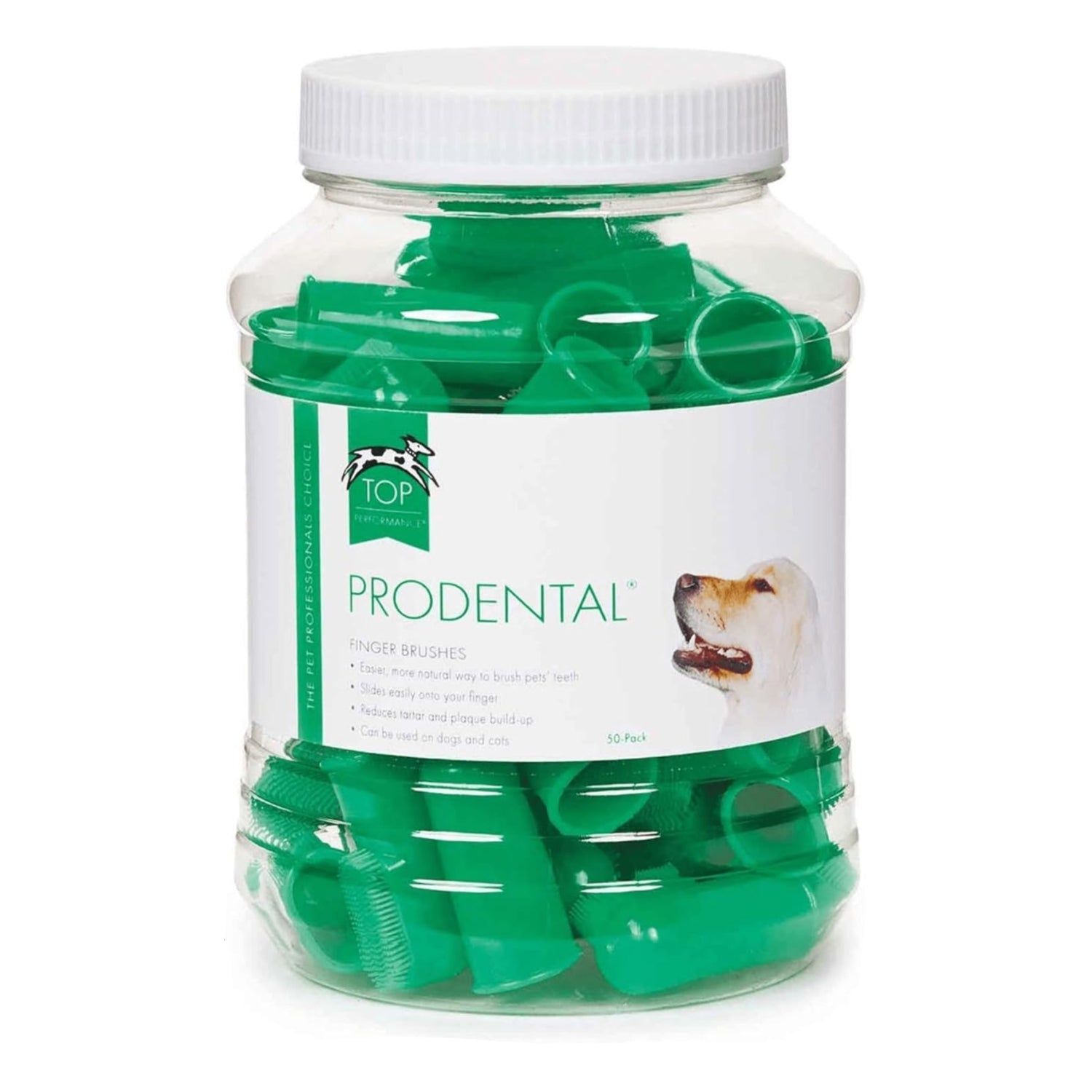 Top Performance ProDental finger brushes for pet teeth cleaning, 50-pack, soft silicone toothbrushes for dogs and cats.