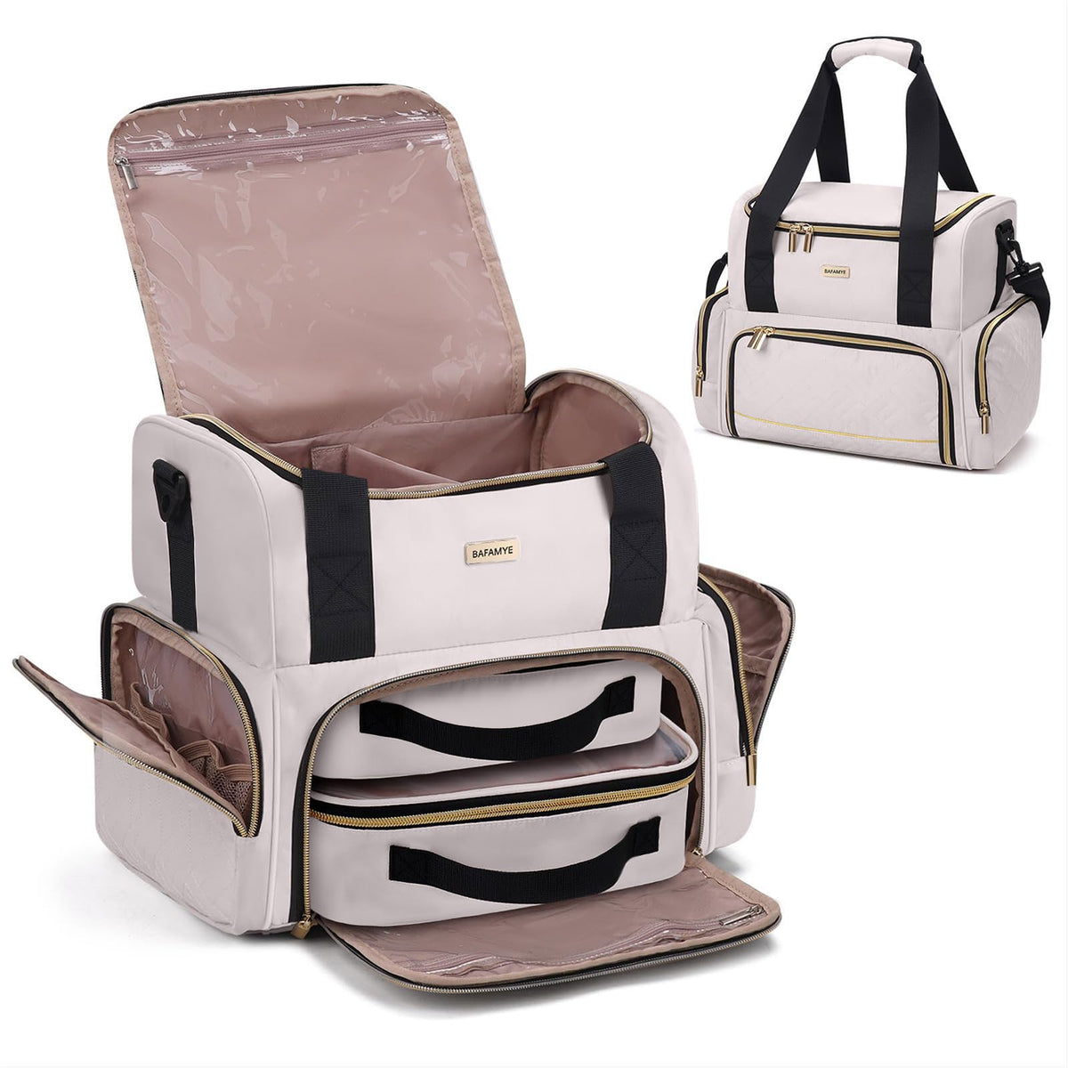 Large Makeup Cosmetic Bag with 2 Removable Case Double Layer - BAFAMYE Official Imagery - 2