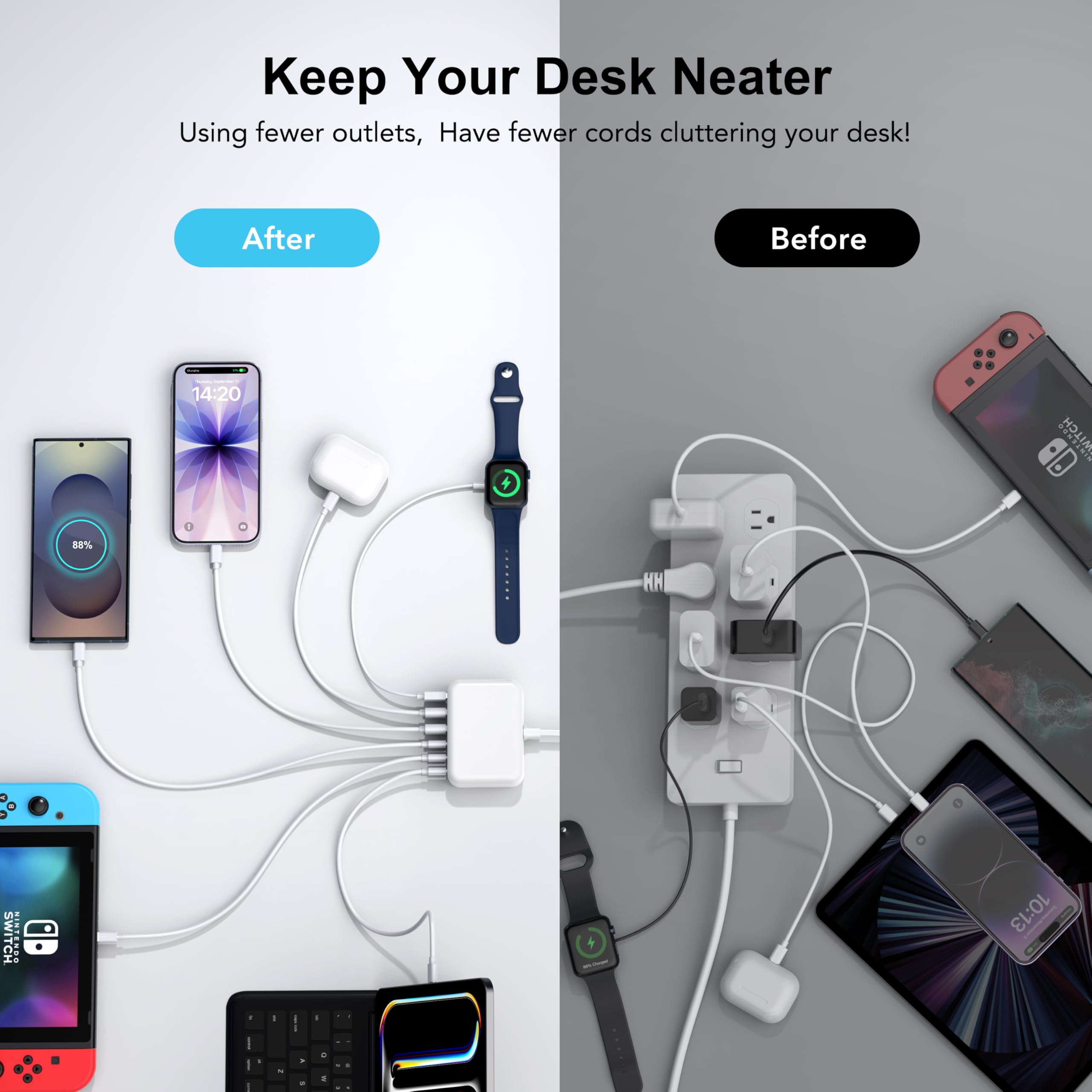 BREEKET USB C Charger Block, GaN Fast USB Charging Station Hub wi by BREEKET - Angle View 4