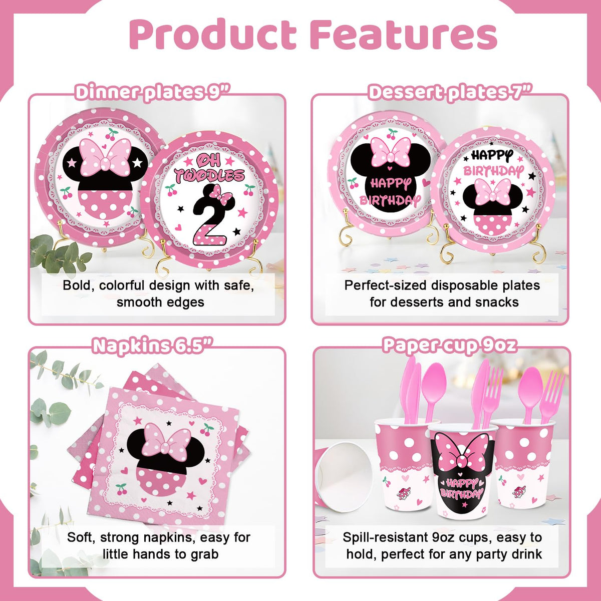 247 Pcs Oh Twodles Birthday Party Supplies Girl Happy 2nd - XSOOH Official Imagery - 6