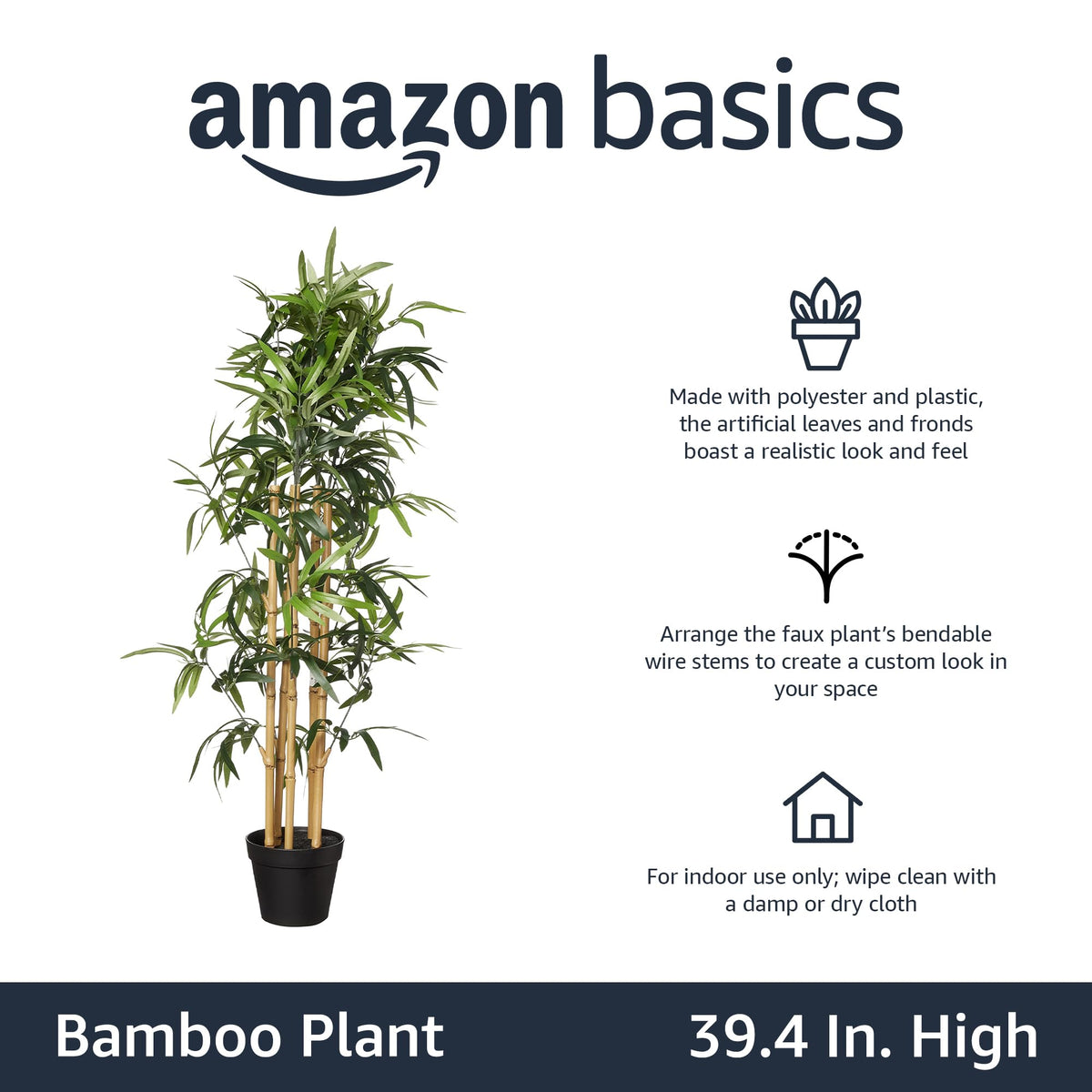 Amazon Basics Artificial Bamboo Plant with Plastic Planter - Amazon Basics Official Imagery - 4