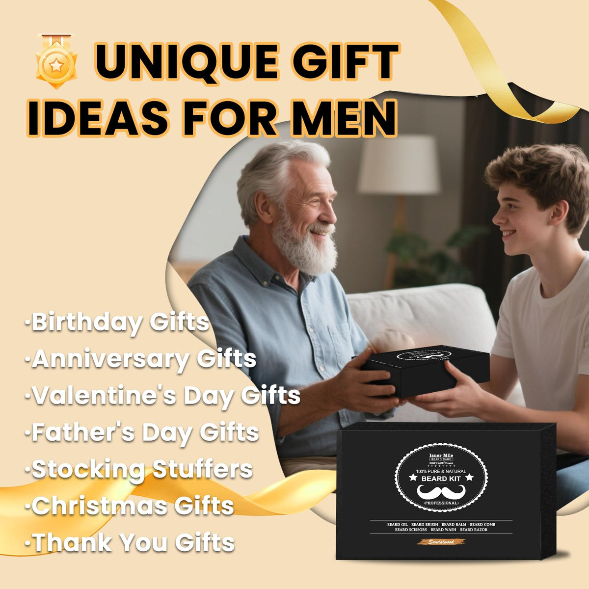 Beard Kit Birthday Gifts for Men Grooming Care w Wash Brush - Comfy Mate Official Imagery - 3