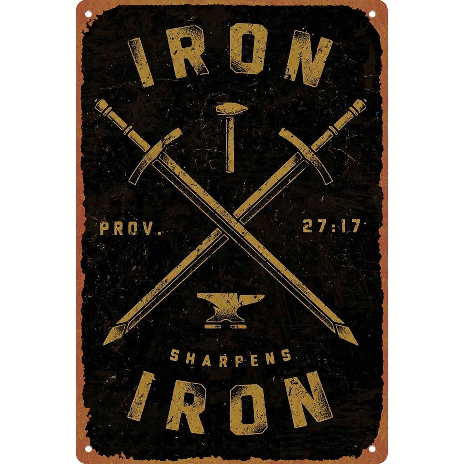 Iron Sharpens Iron Metal Wall Sign, 8x12 Inch Aluminum, Vintage - Product Imagery