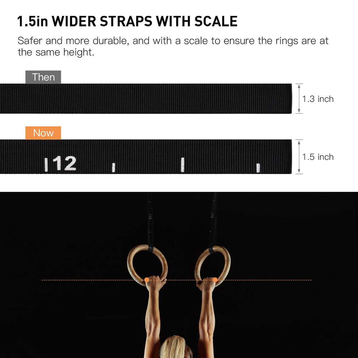 Gymnastics Rings Wooden Olympic Rings 1500 1000lbs with - PACEARTH Official Imagery - 5