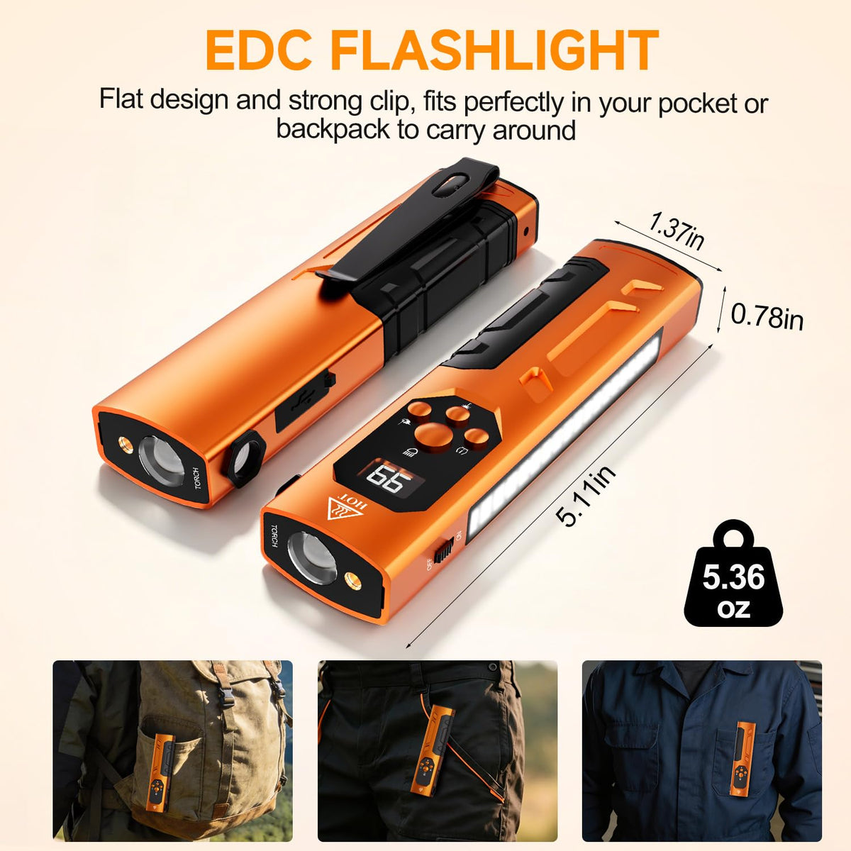 Rechargeable EDC Flashlight 5 in 1 Pocket Light with Red - EWZ Official Imagery - 7