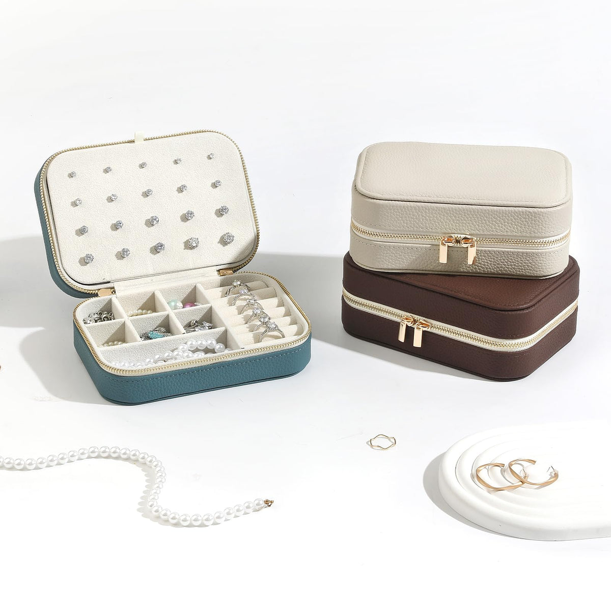 Genuine Leather Travel Jewelry Organizer Case for Women - NGVRC Official Imagery - 8