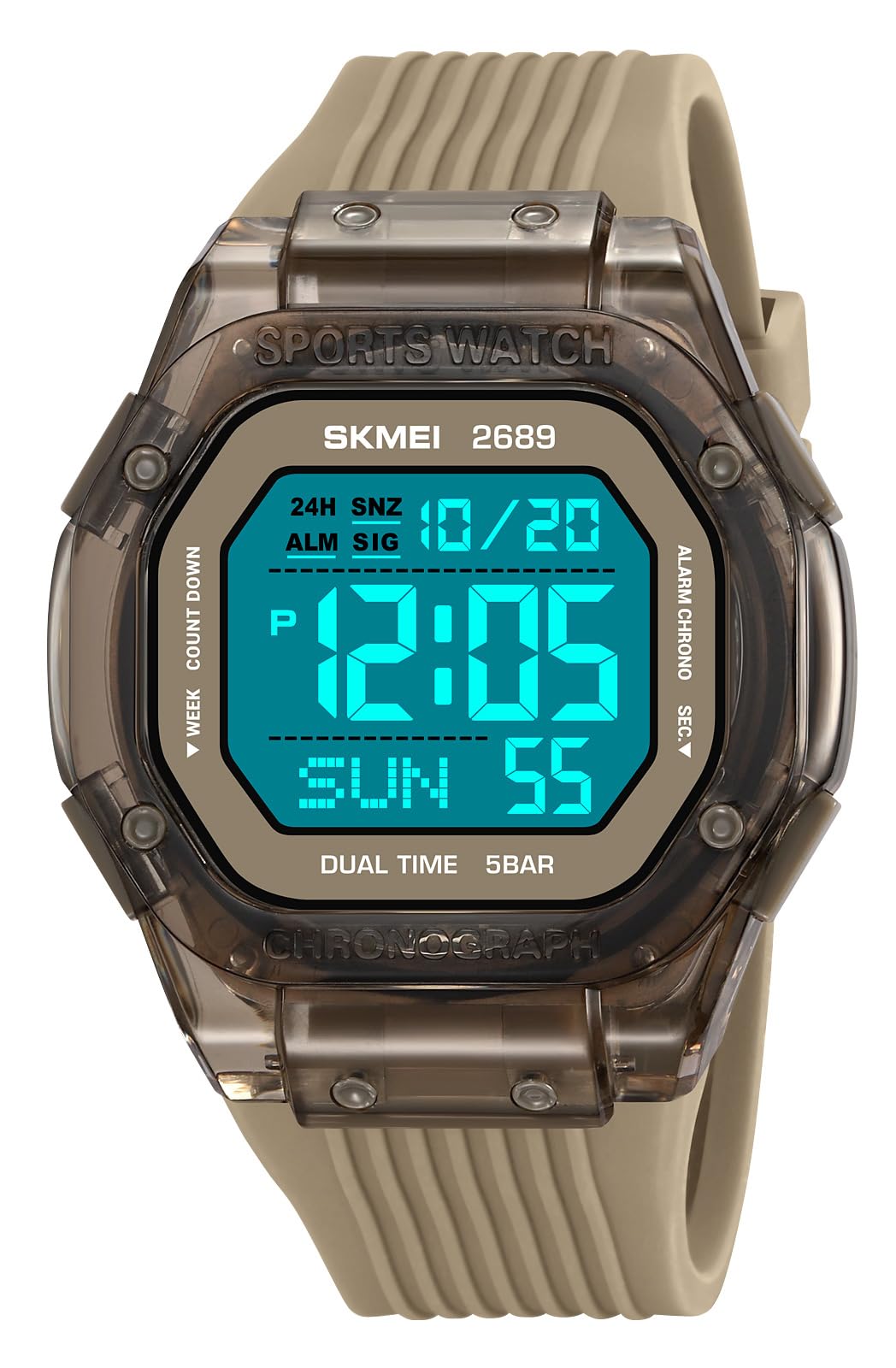 Gosasa Unisex Digital Sports Watch Transparent Square Watch - Product Imagery