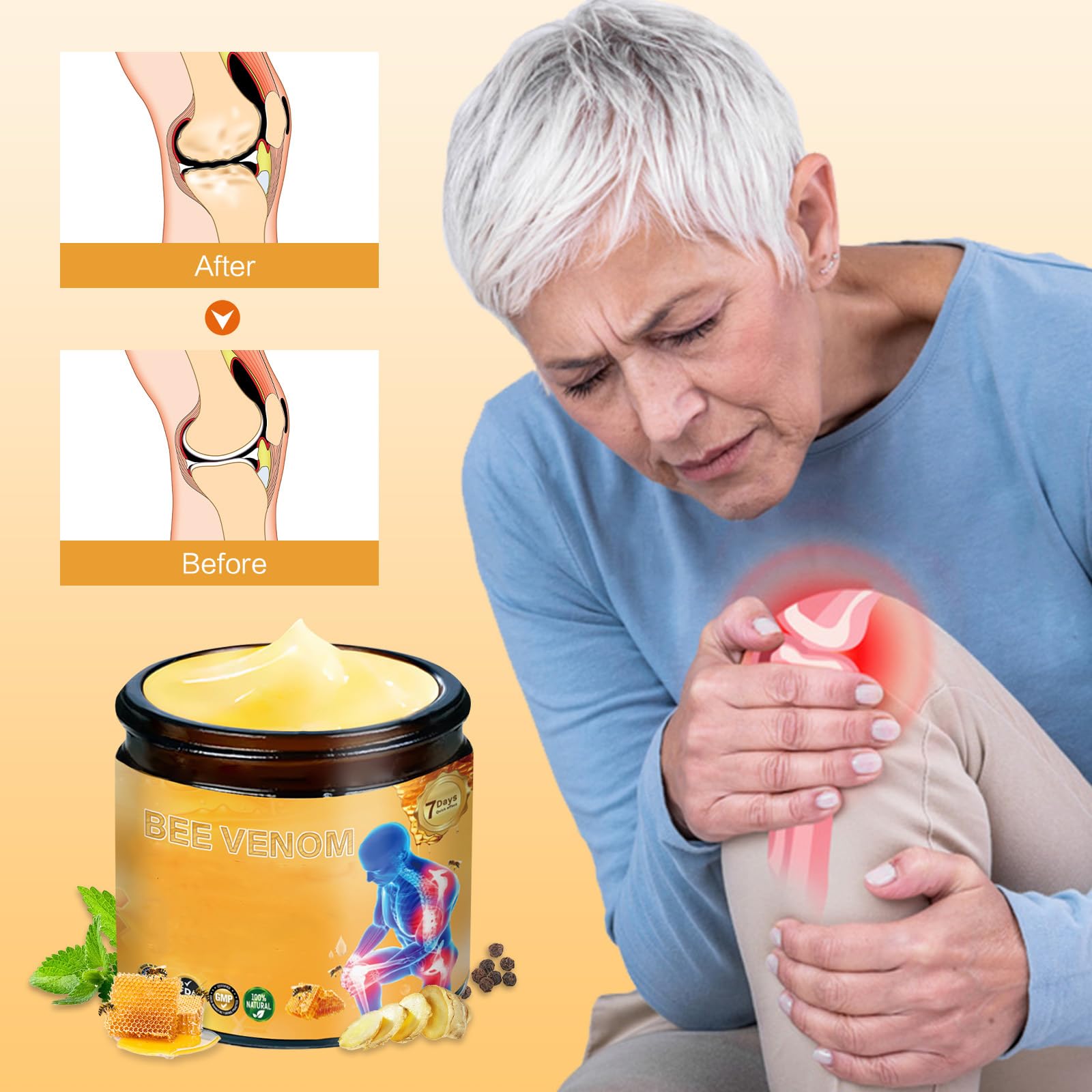 2 Pcs Bee Venom Relief Bone Cream, Bee Venom Joint Relief Cream for Knee, Waist,Back Hand, Feet & Leg Soothing Caref.