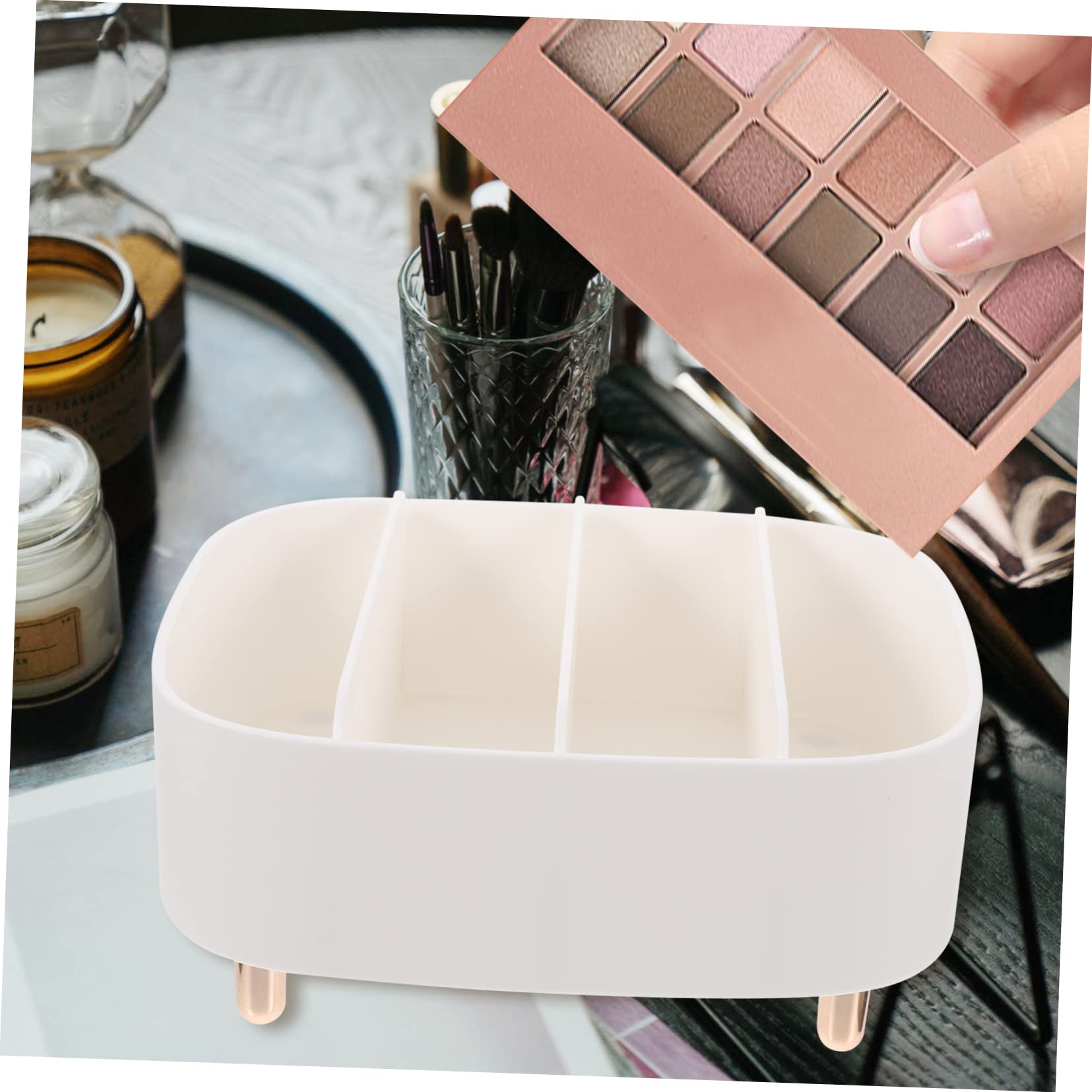 WOONEKY Desktop Cosmetics Storage Box Capacity Makeup Organizer Dividers for Eyeshadow Blush Lip Gloss and Foundation Stylish Design for Bedroom Vanity