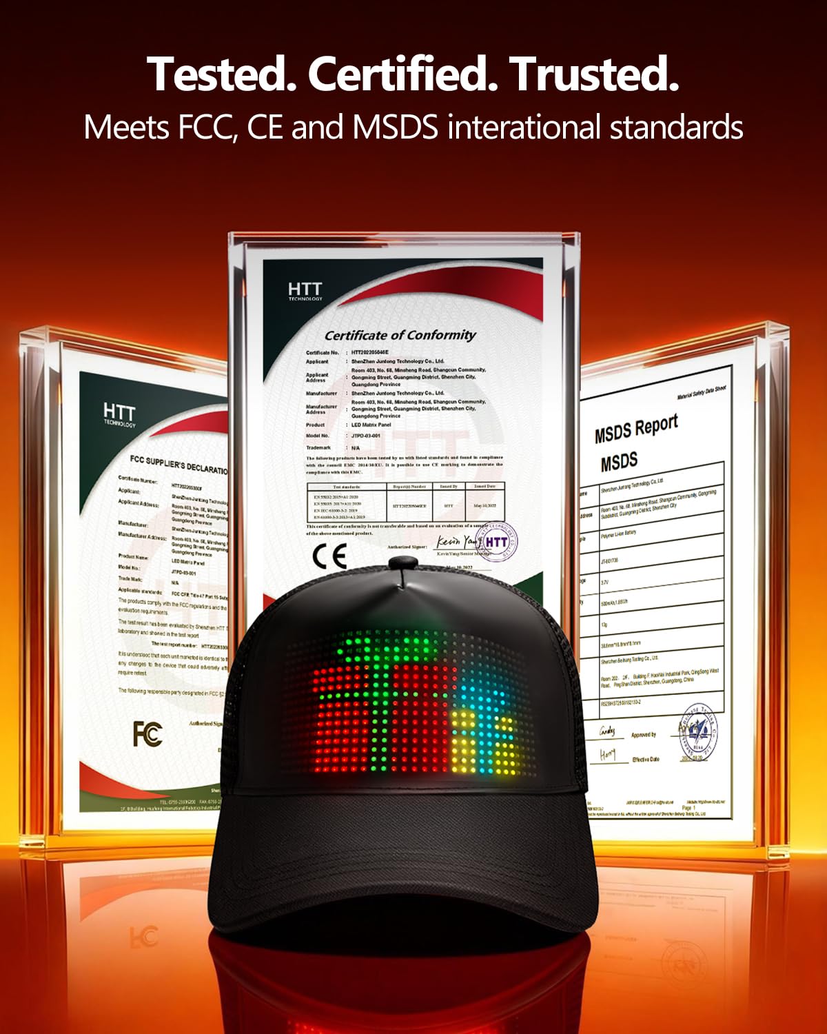 Programmable LED Hat Bluetooth App Control Custom Text Smart - JDVOOTD Official Imagery - 4