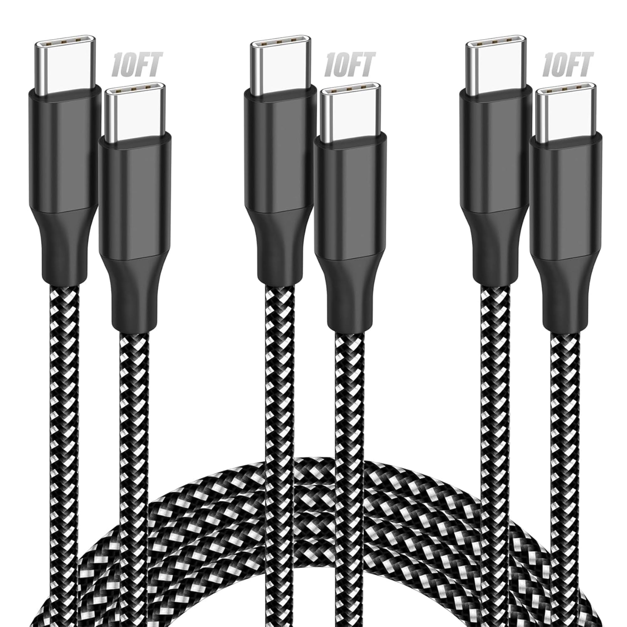 SwaggWood 60W USB-C to USB-C Cable 10ft 3-Pack