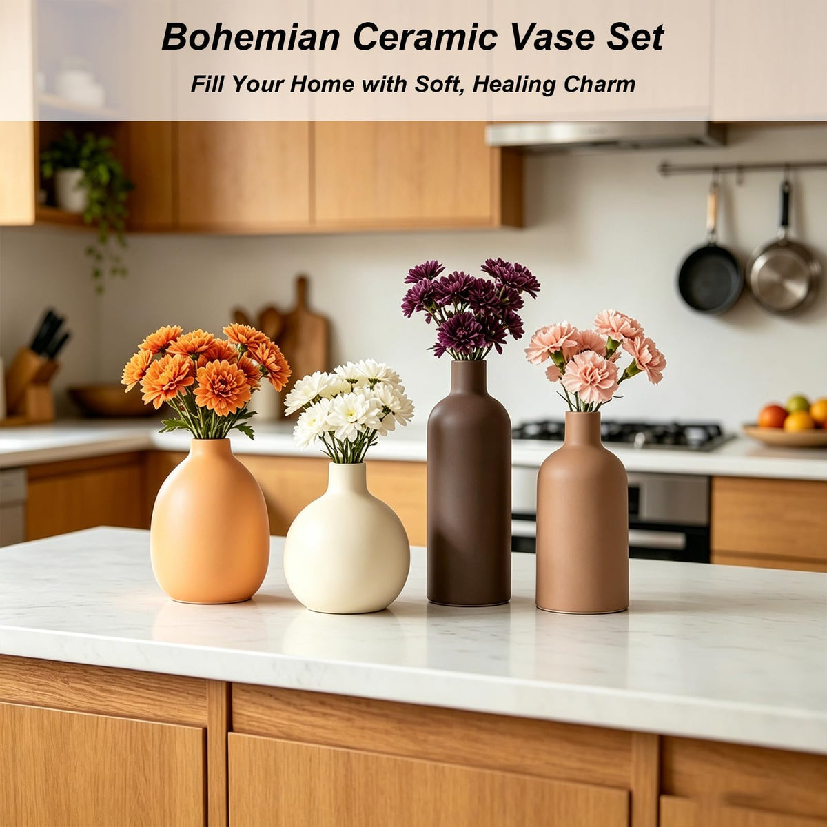 Upgraded Ceramic Vases Set for Home Decor 4 Piece Modern - EGBULL Official Imagery - 8