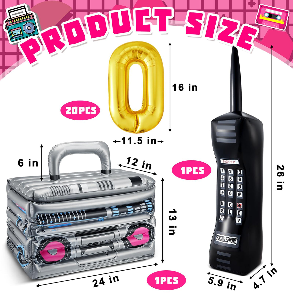 22 Pcs 80s 90s Party Decorations Inflatable Boom Box - Cunhill Official Imagery - 4
