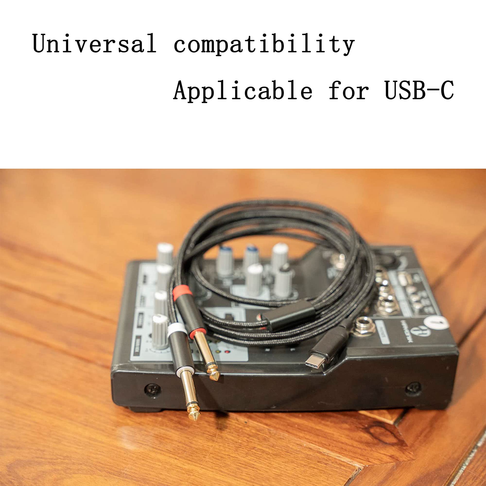 Seefeful   USB C to Dual 6.35mm 1/4 inch Stereo Splitter Y Cable, by Seefeful - Angle View 7
