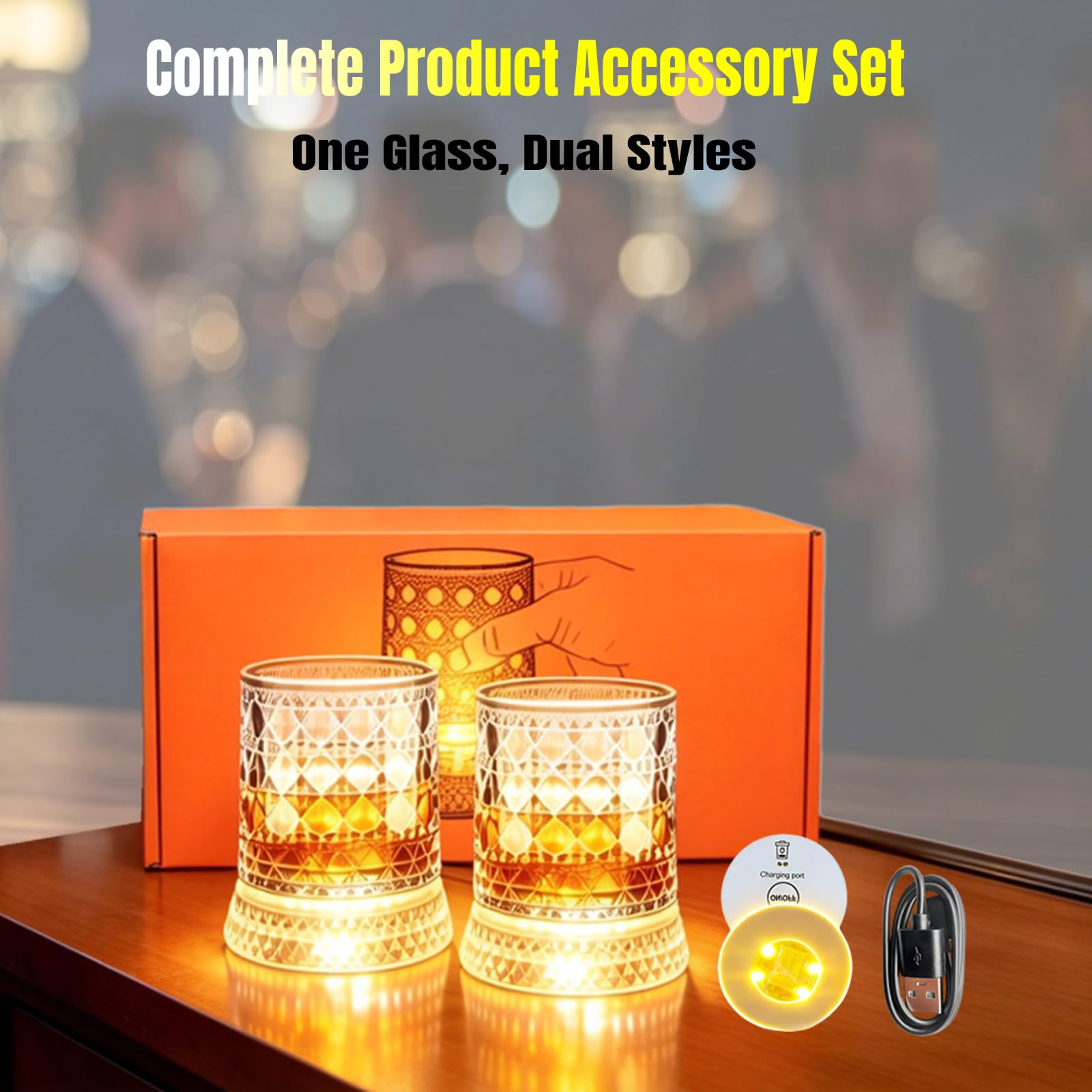 OPYAAON Rechargeable 2 Pack Fidget Spin Light Up Whiskey Glasses, - OPYAAON Official Product View 6