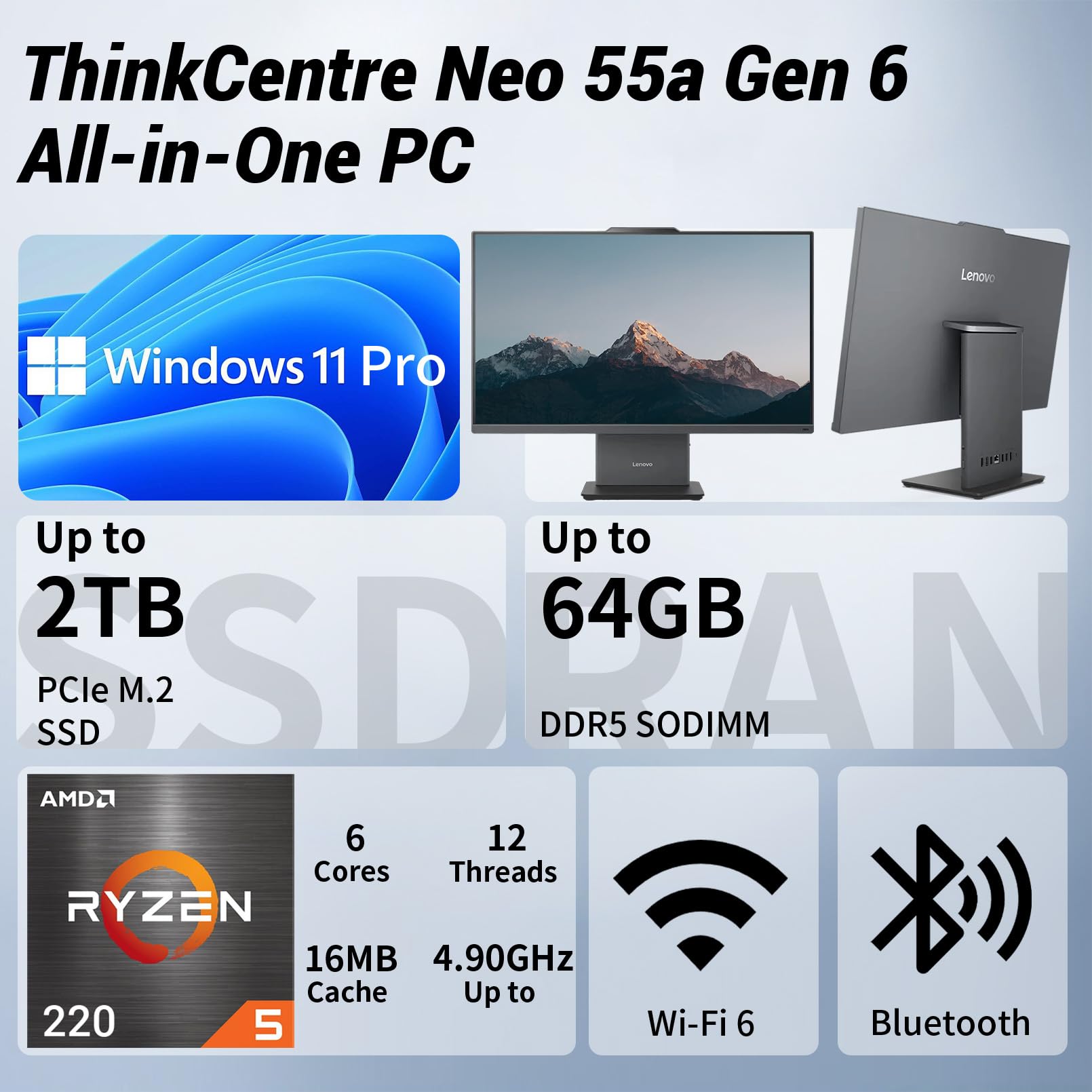Lenovo ThinkCentre Neo 55a Gen 6 Business All-in-One, 23.8" FHD I - Lenovo Official Product View 2