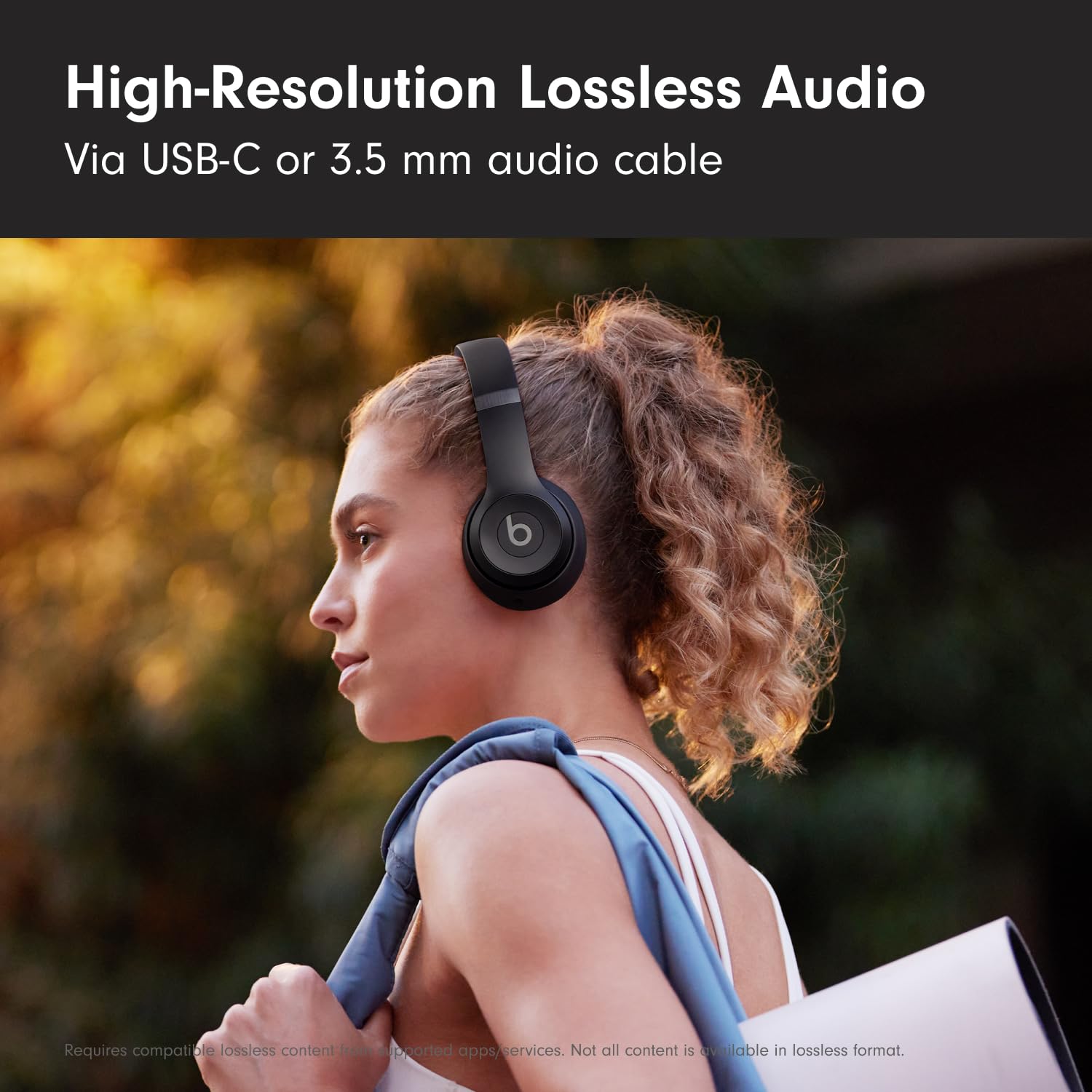 Beats Solo 4 wireless on-ear Bluetooth headphones in matte black with sleek design and comfortable fit, featuring up to 50-hour battery life.