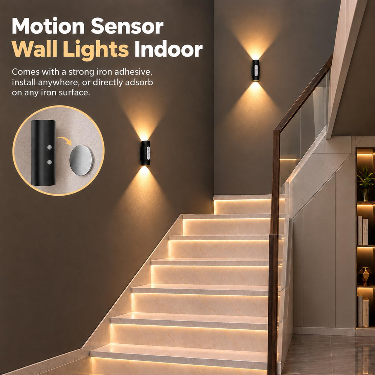 WOBSION Rechargeable Motion Sensor Wall Lights Indoor with - WOBSION Official Imagery - 5