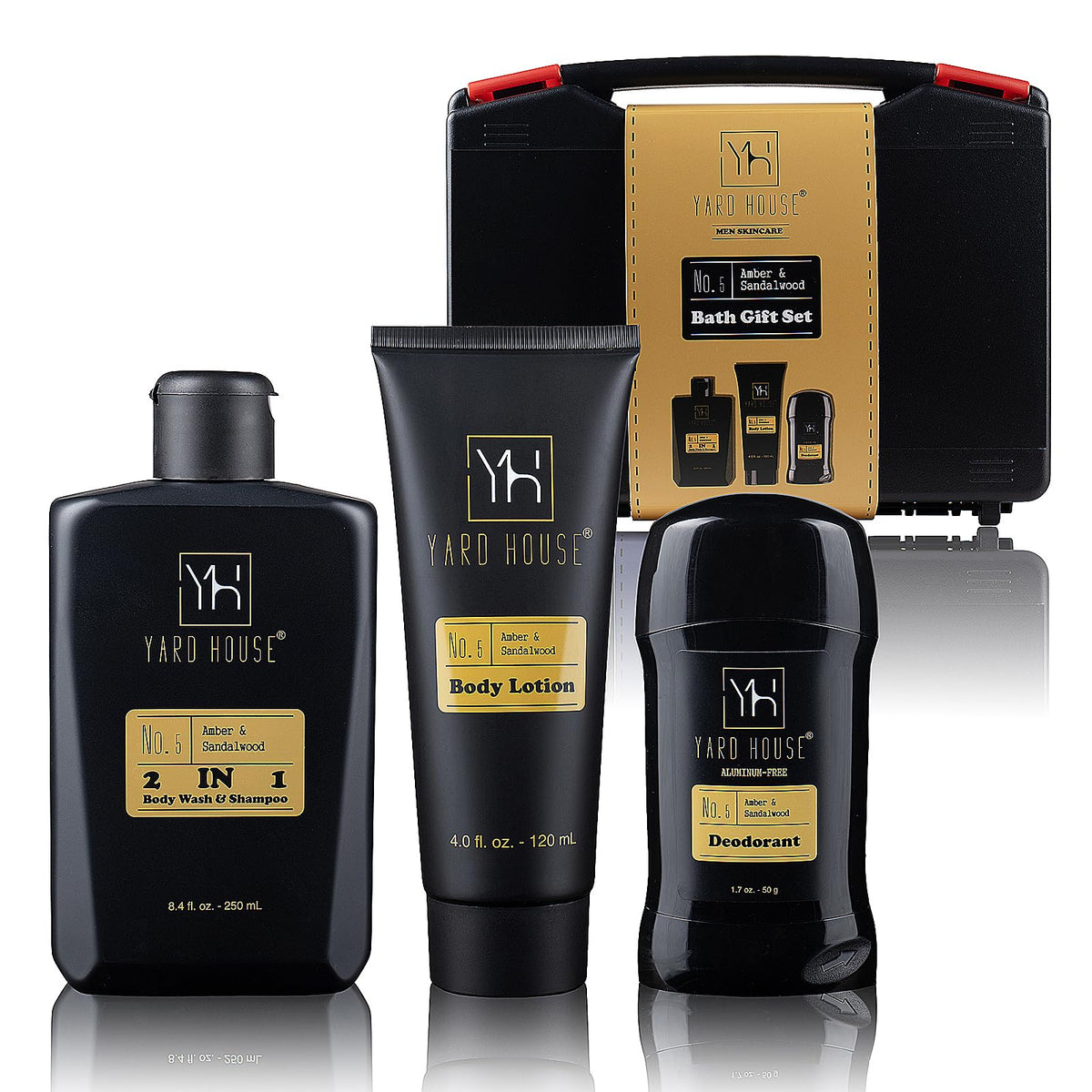 Mens Bath Body Gift Set Sandalwood Amber 4 Pcs Grooming Kit - Yard House Official Imagery - 2
