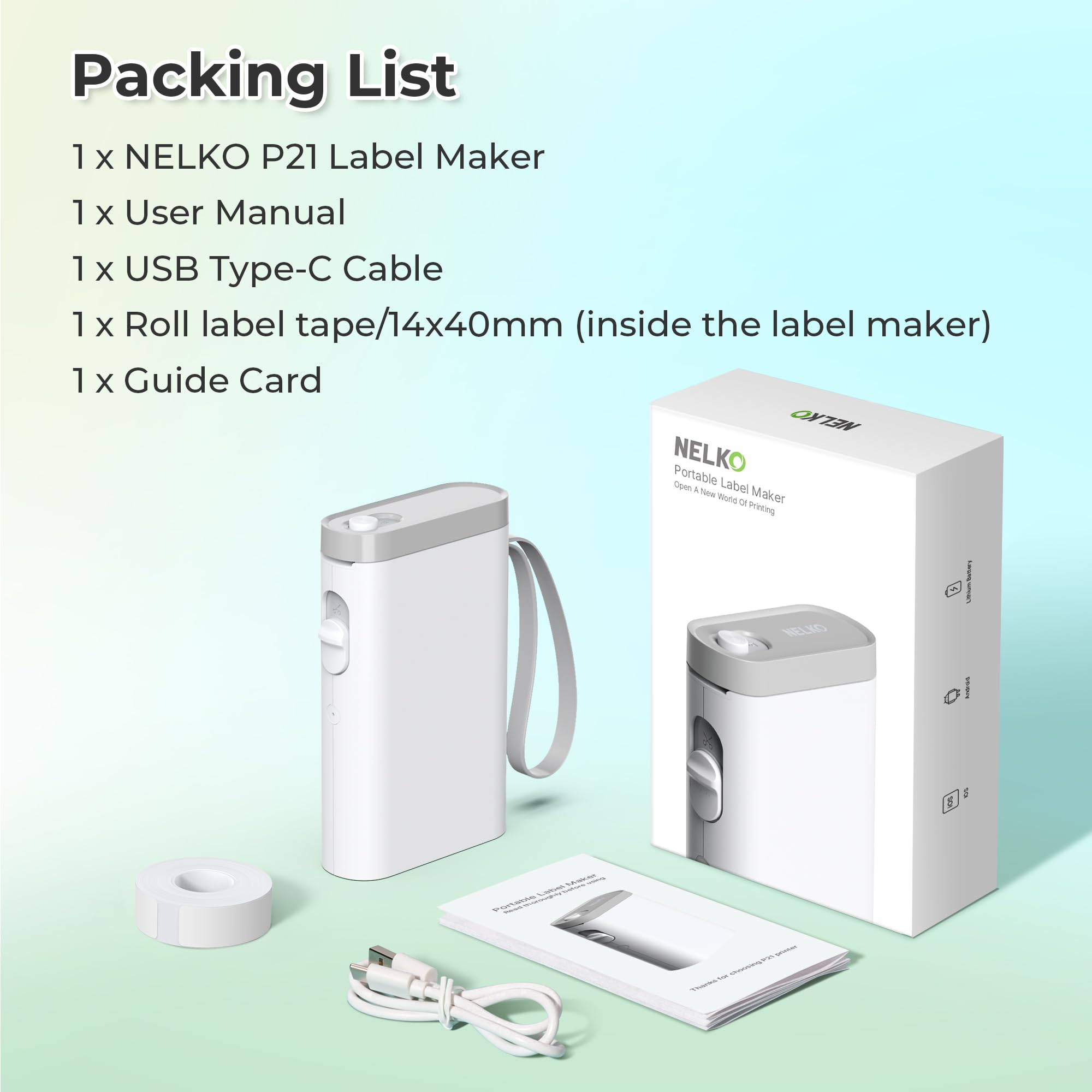 Nelko P21 Label Maker Machine with Tape, Bluetooth Label Printer, by Nelko - Angle View 7