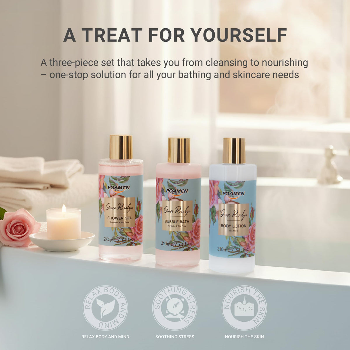 Bath and Body Gift Set Home Spa Gift Set for Women Rose - poamcn Official Imagery - 5