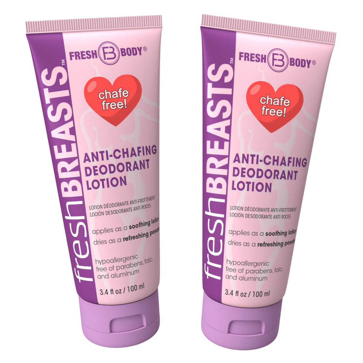 Fresh BREASTS Anti Chafing Deodorant Lotion to Powder 3 4oz - Fresh Body FB Official Imagery - 2