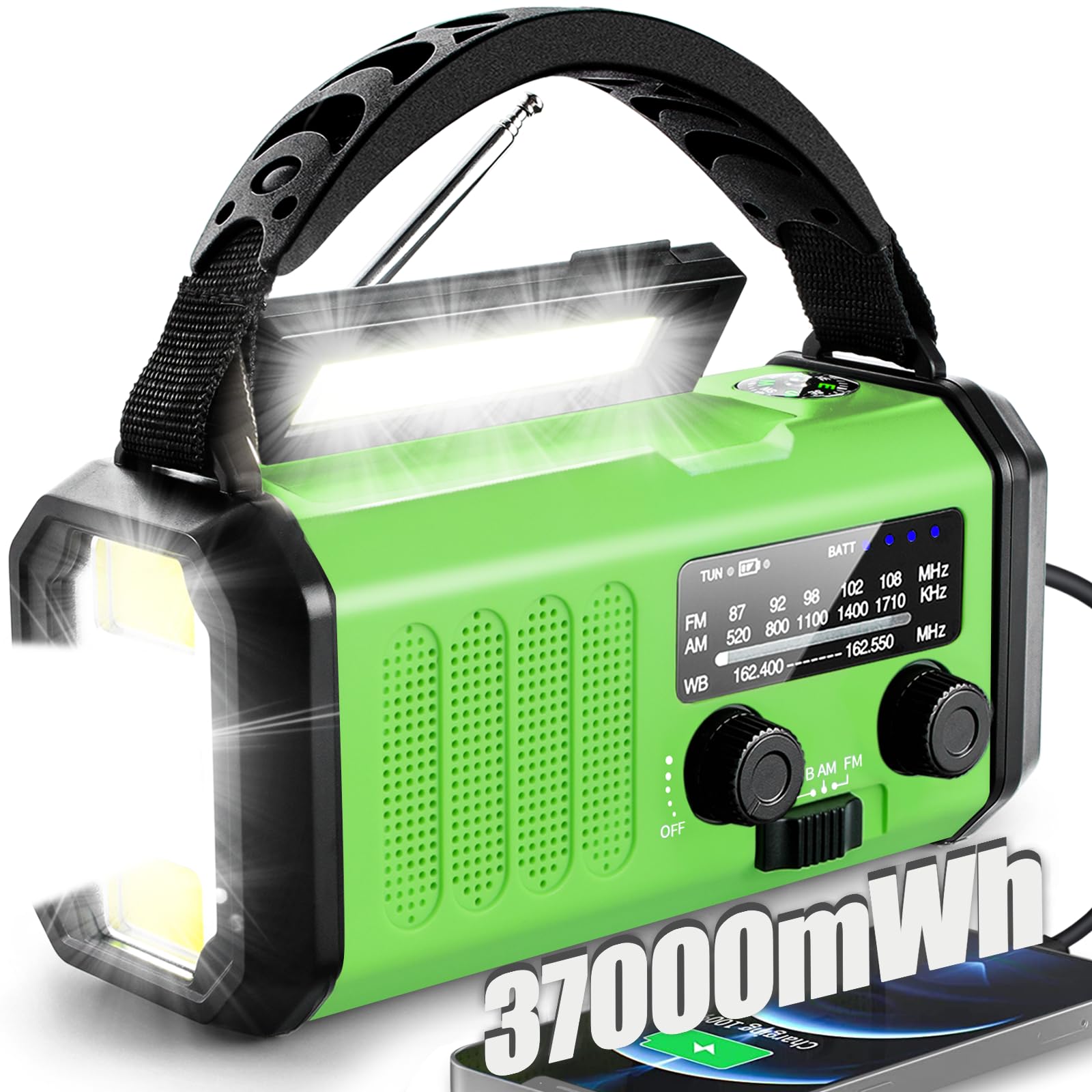 QAUYYW Hand Crank Emergency Radio, 10000mAh NOAA Weather Radio So by QAUYYW - Angle View 10