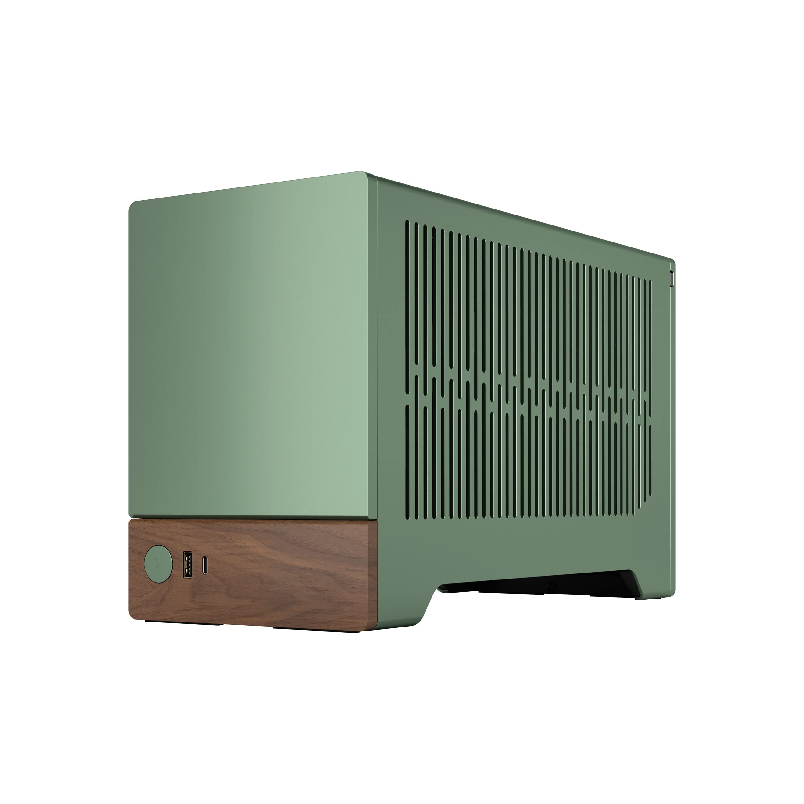 Fractal Design Terra Jade mini ITX gaming PC case with walnut wood front panel, anodized aluminum, PCIe 4.0 riser cable, USB-C port