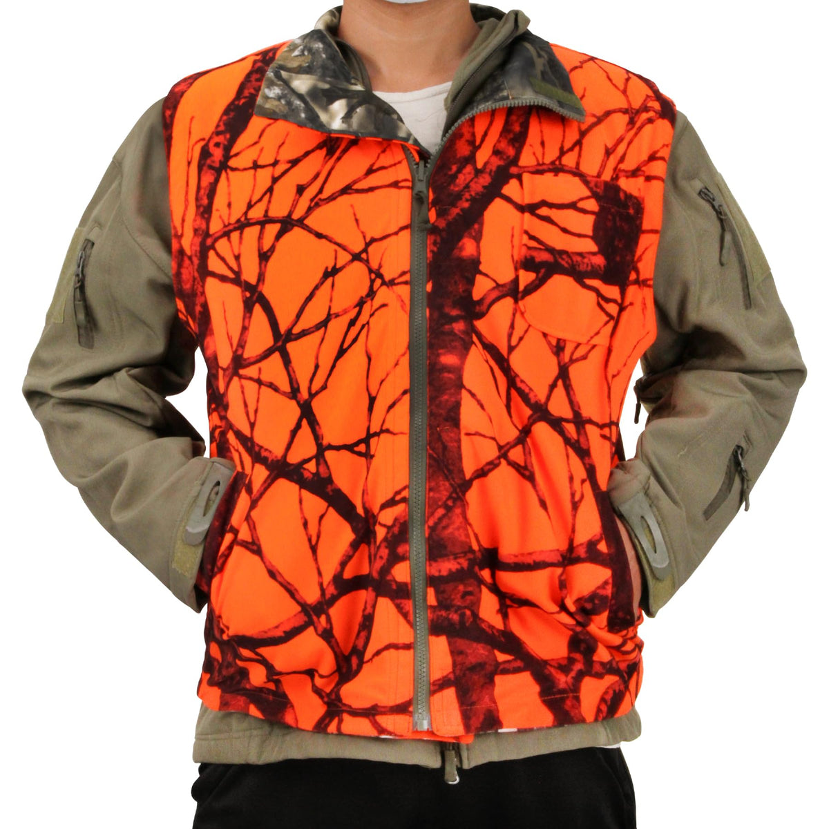 Reversible Camo Orange Hunting Vest Big Game Vest Jacket M - GUGULUZA Official Imagery - 3