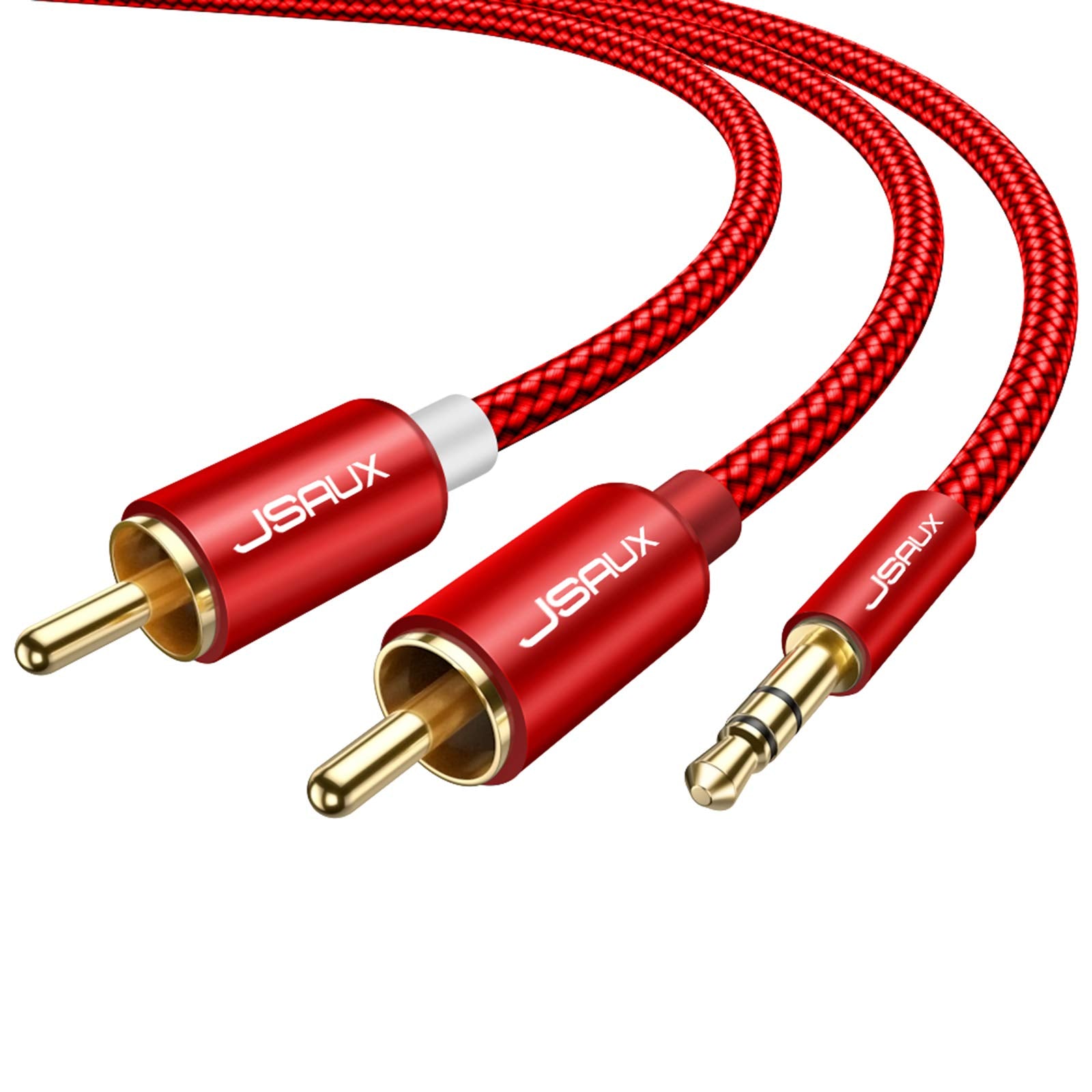 JSAUX 10ft/3M Aux to RCA Headphone Male to Male Jack Adapter Nylo by JSAUX - Angle View 10